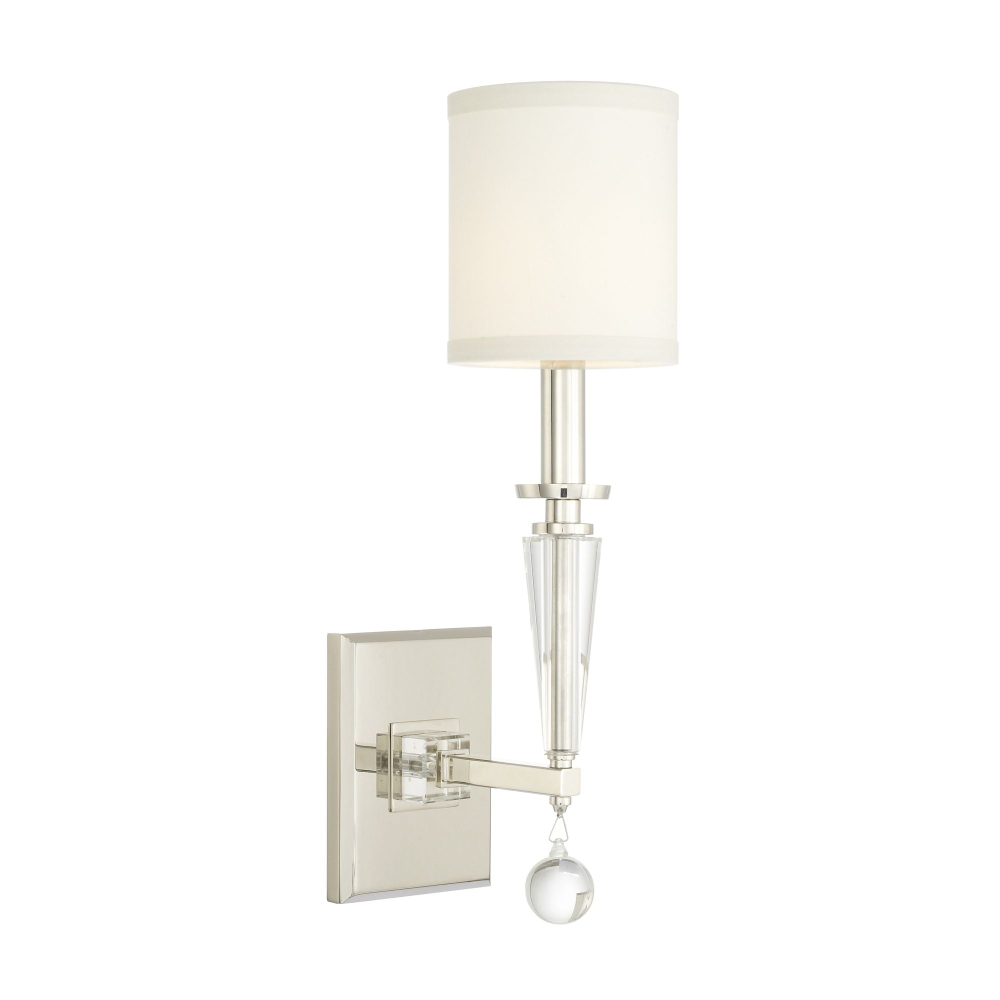 Paxton 1 Light Polished Nickel Sconce Clear Glass Drops Silk Shade 5"W x 17"H x 7.5"D