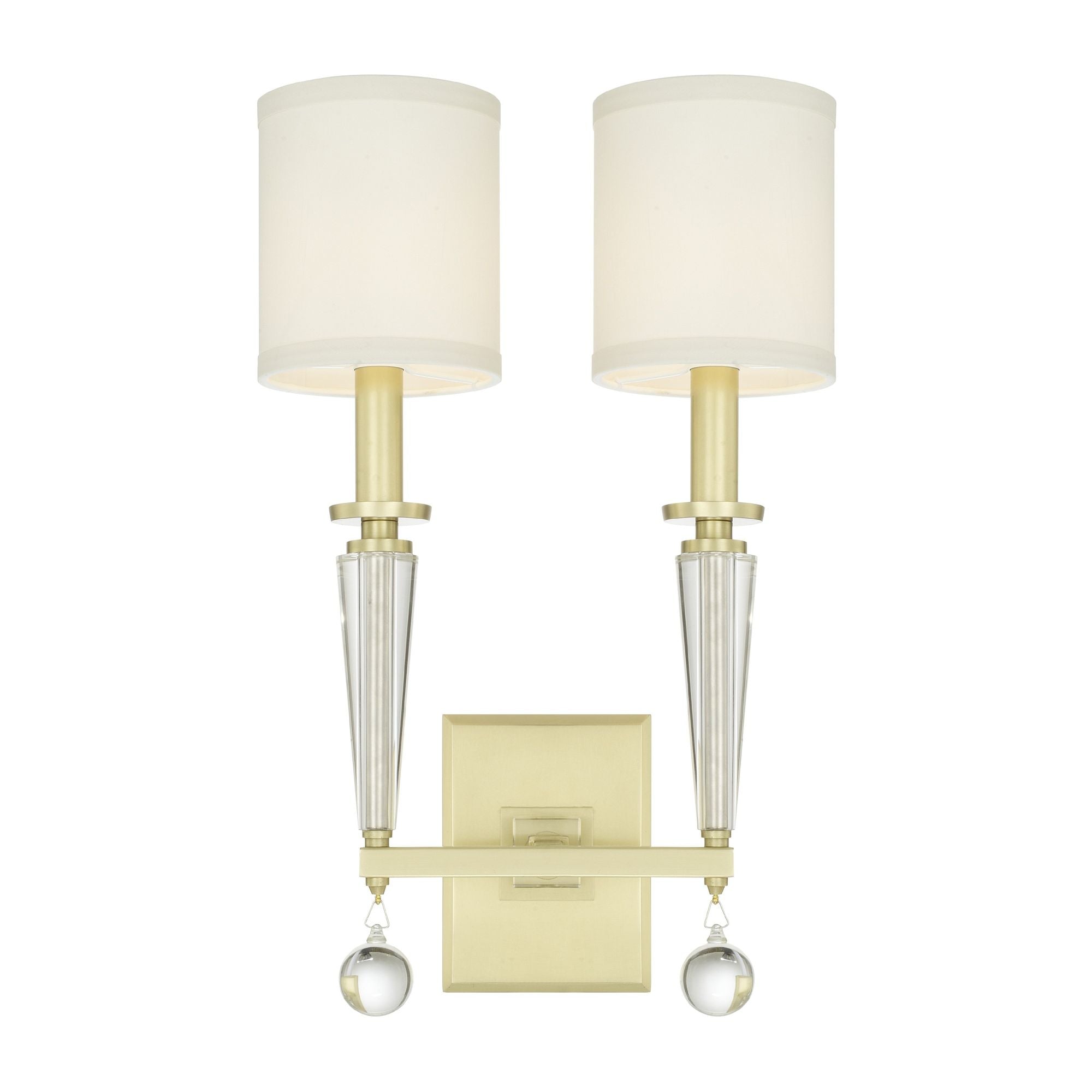 Paxton 2 Light Aged Brass Sconce Clear Glass Drops Silk Shade 11.5"W x 18.5"H x 8"D