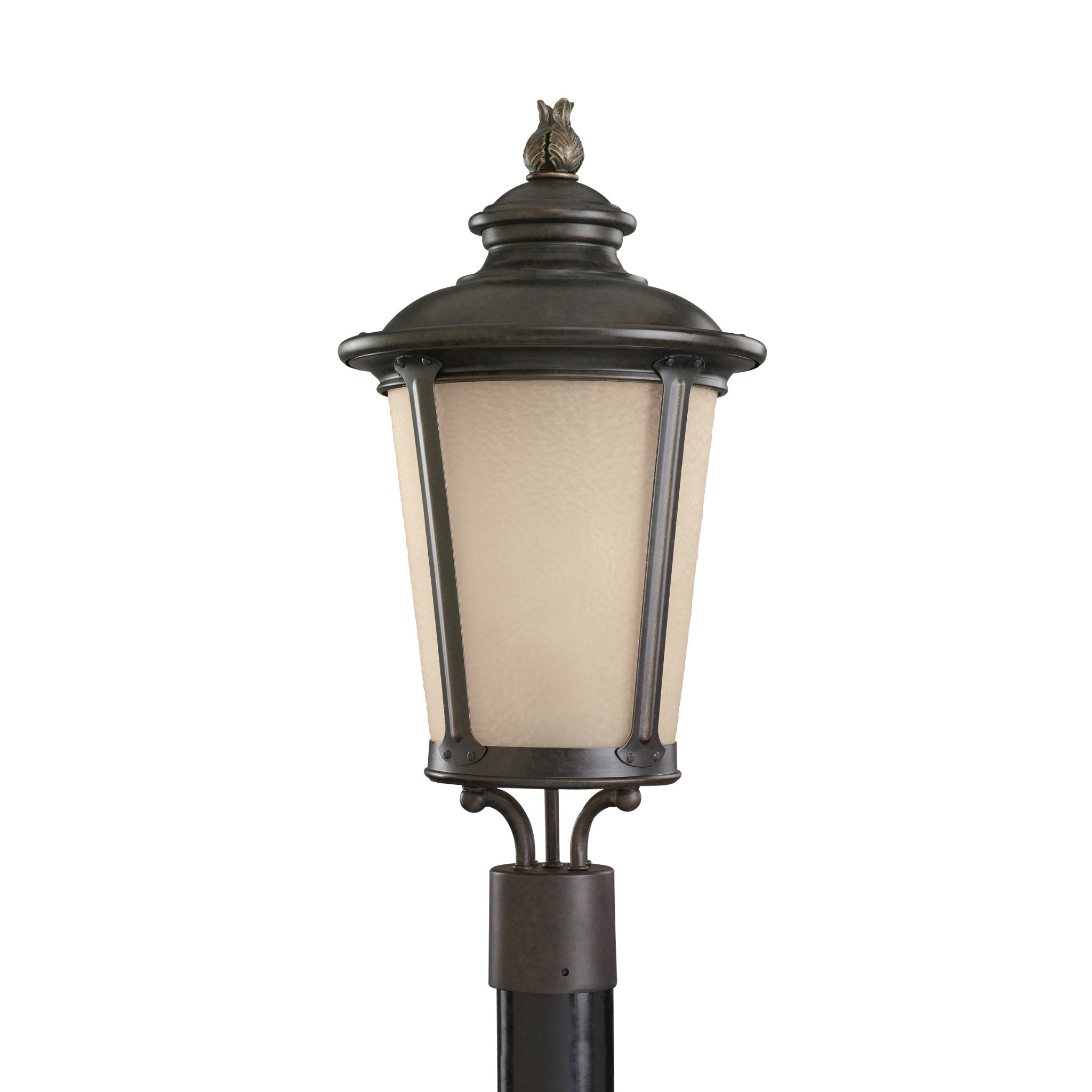 Cape May One Light Outdoor Post Lantern Traditional Fixture 23" Height Aluminum Round Etched Hammered with Amber Shade in Burled Iron