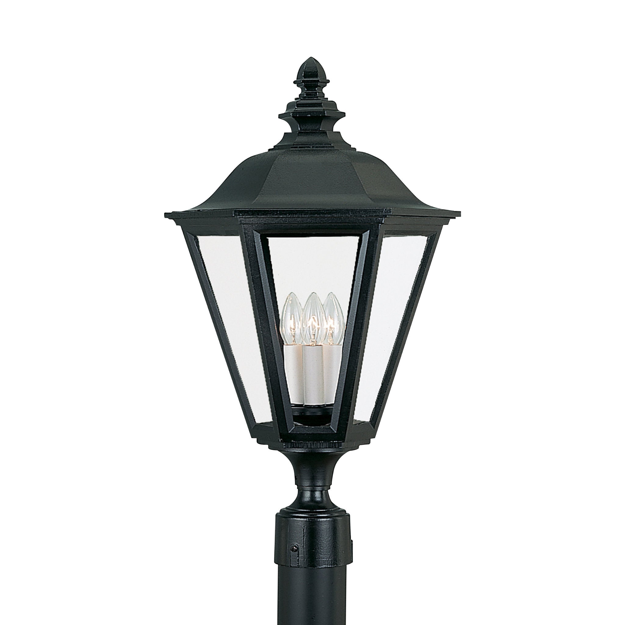 Brentwood Three Light Outdoor Post Lantern Traditional Fixture 25.75" Height Die Cast Aluminum Irregular Clear Shade in Black