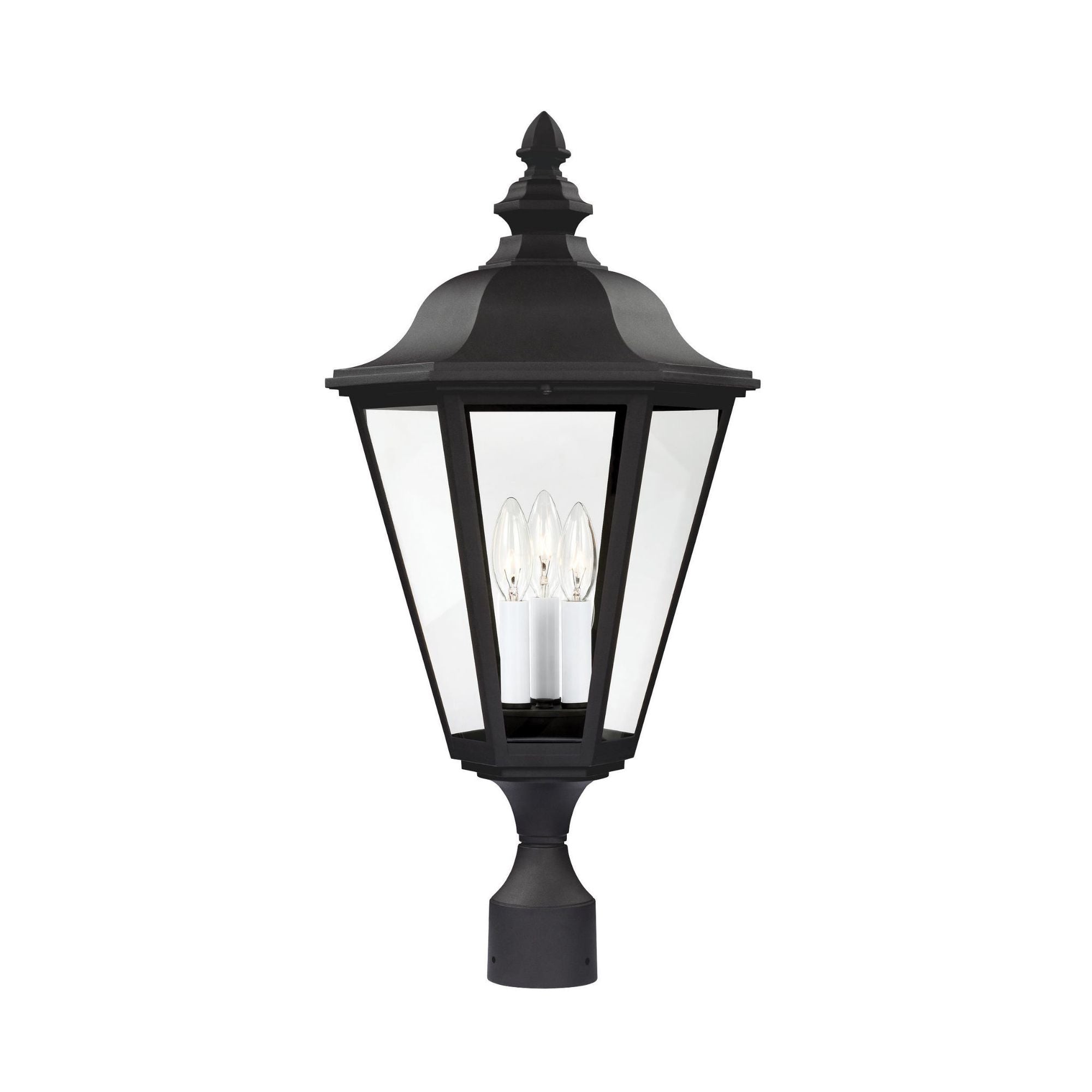 Brentwood Three Light Outdoor Post Lantern LED Traditional Fixture 25.75" Height Die Cast Aluminum Irregular Clear Shade in Black