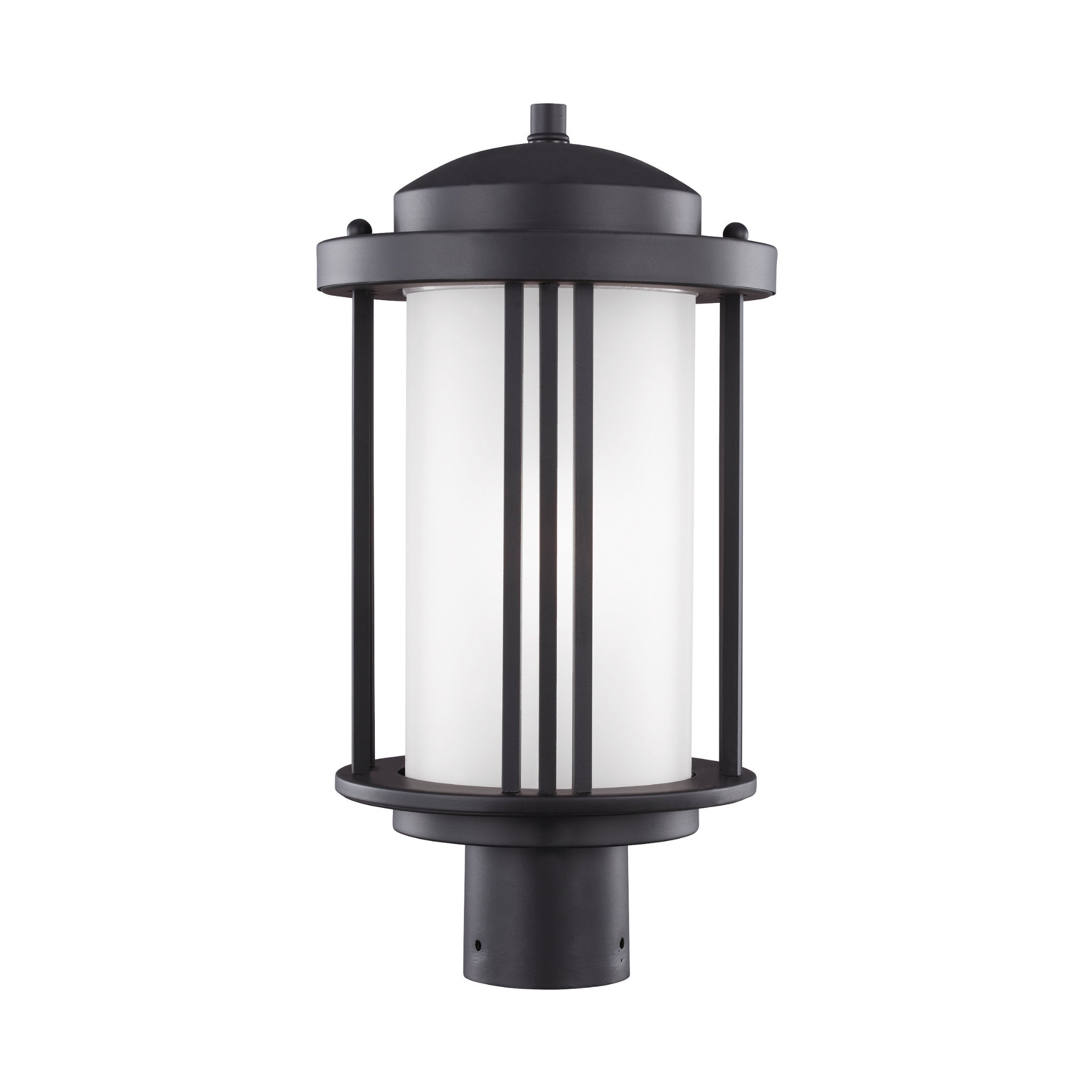 Crowell One Light Outdoor Post Lantern Contemporary Fixture 17" Height Aluminum Round Satin Etched Shade in Black