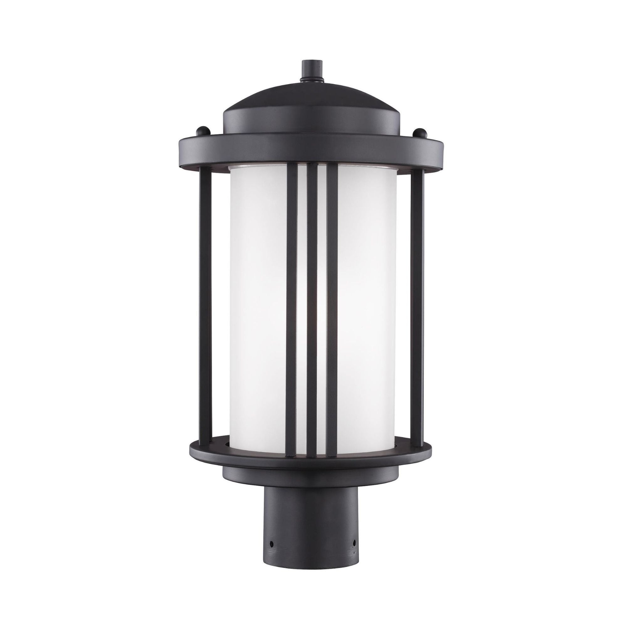 Crowell One Light Outdoor Post Lantern LED Contemporary Fixture 17" Height Aluminum Round Satin Etched Shade in Black