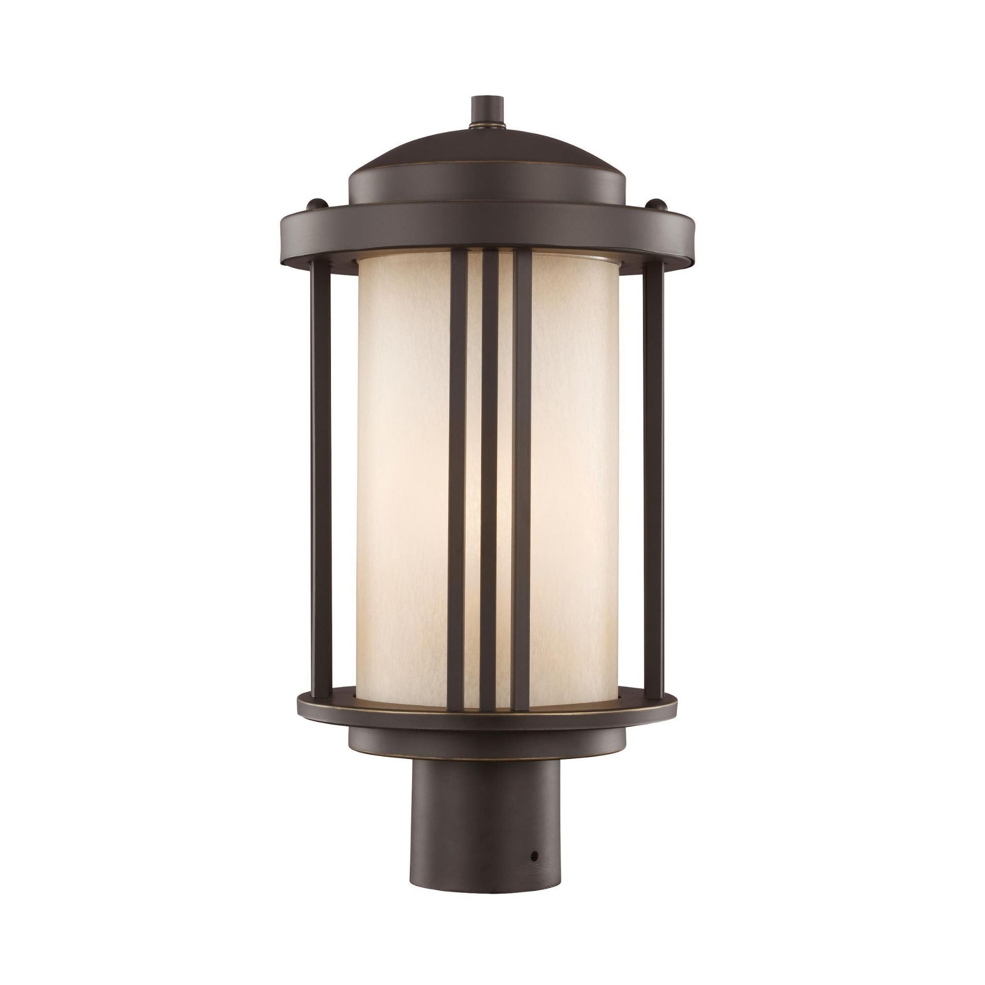 Crowell One Light Outdoor Post Lantern LED Contemporary Fixture 17" Height Aluminum Round Creme Parchment Shade in Antique Bronze