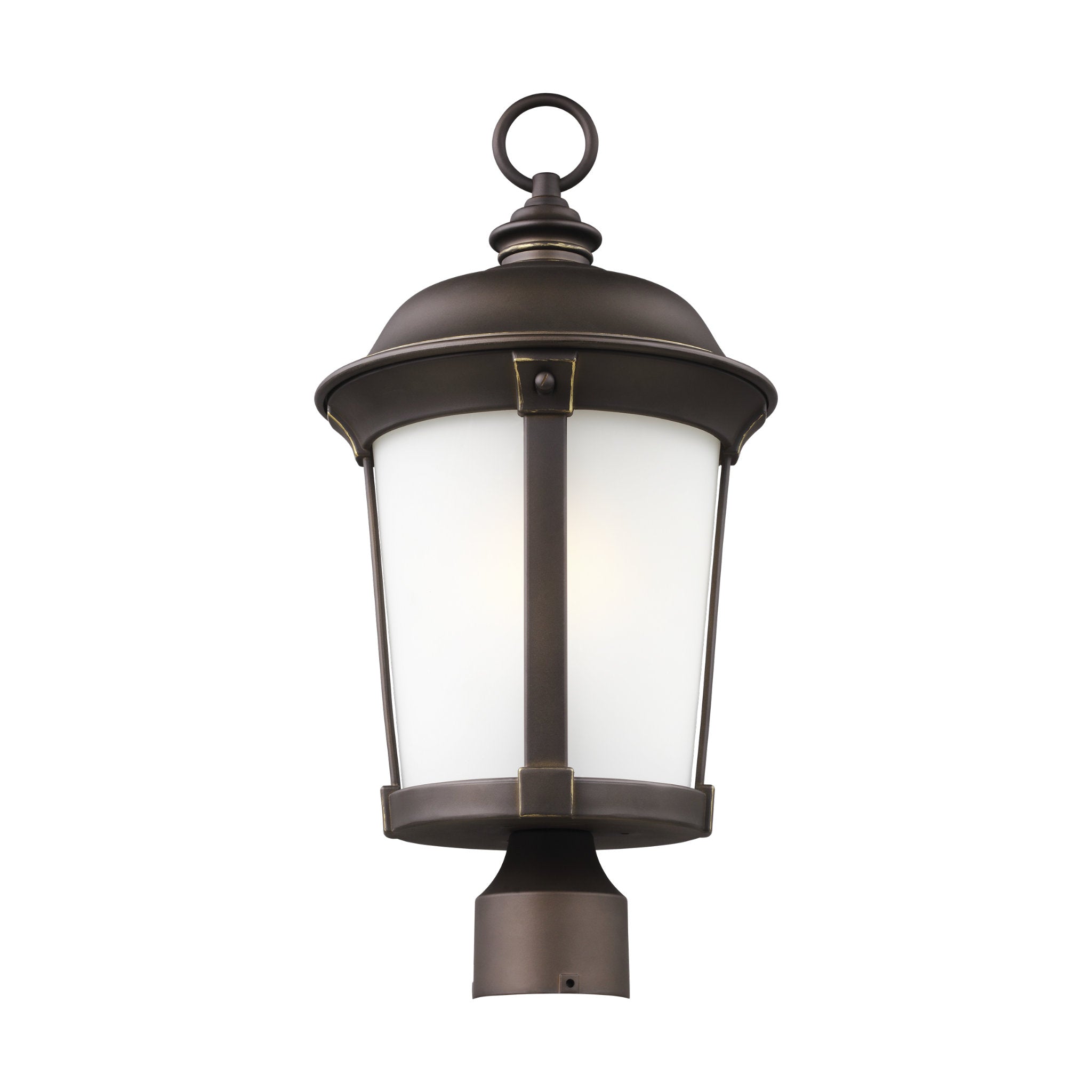 Calder One Light Outdoor Post Lantern Traditional Fixture 20" Height StoneStrong Round Satin Etched Shade in Antique Bronze