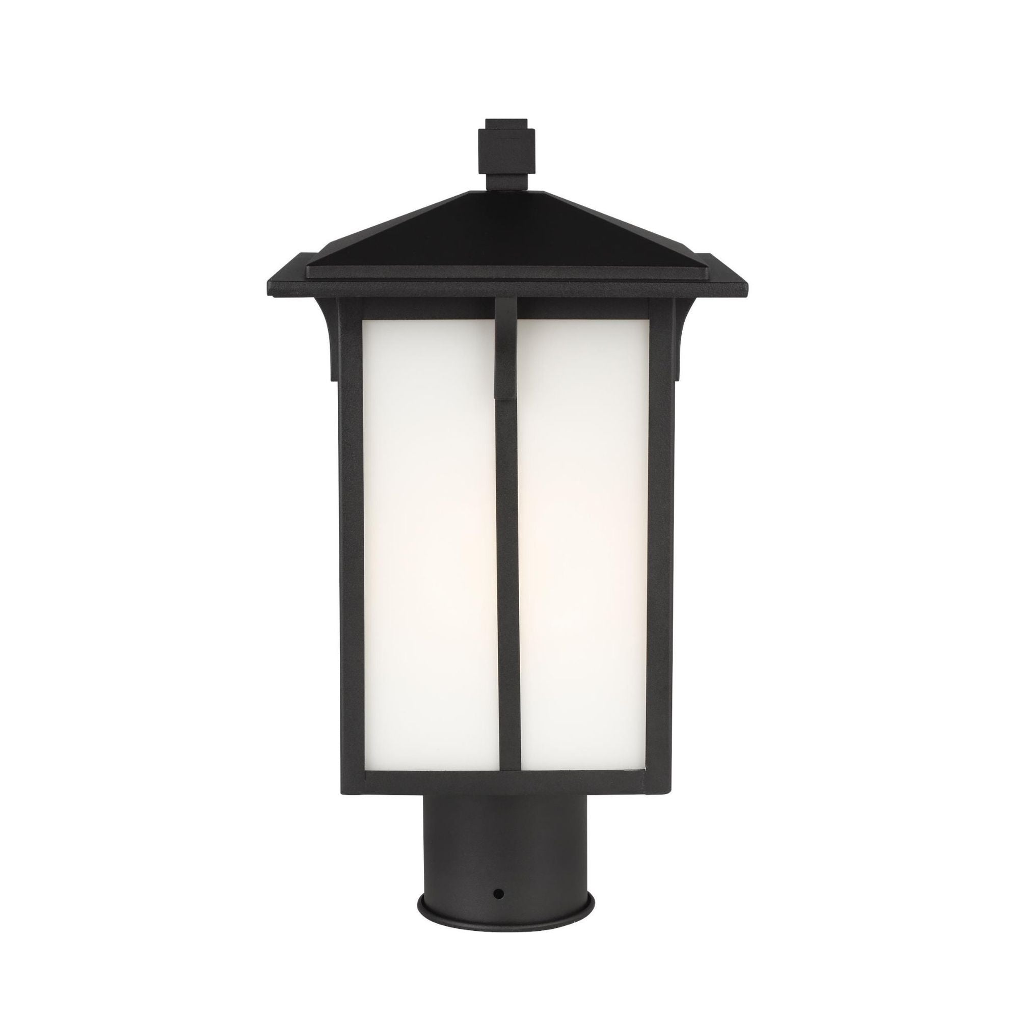 Tomek One Light Outdoor Post Lantern LED Transitional Fixture 8.375" Width 15.375" Height Aluminum Rectangular Etched / White Inside Shade in Black