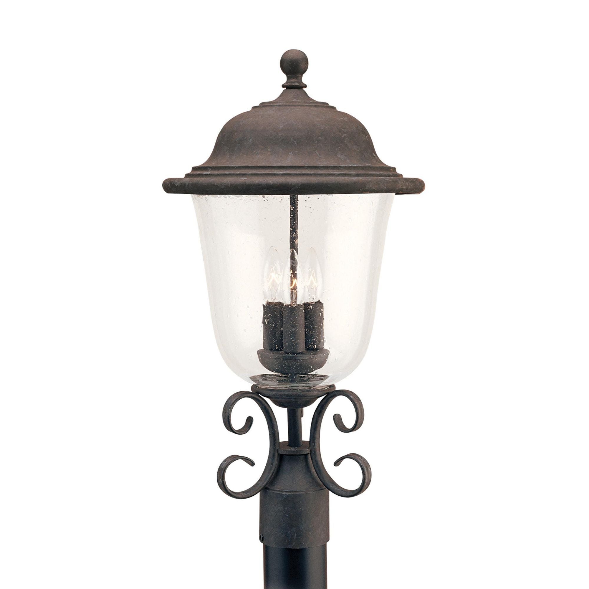 Trafalgar Three Light Outdoor Post Lantern LED Traditional Fixture 22.75" Height Aluminum Round Clear Seeded Shade in Oxidized Bronze