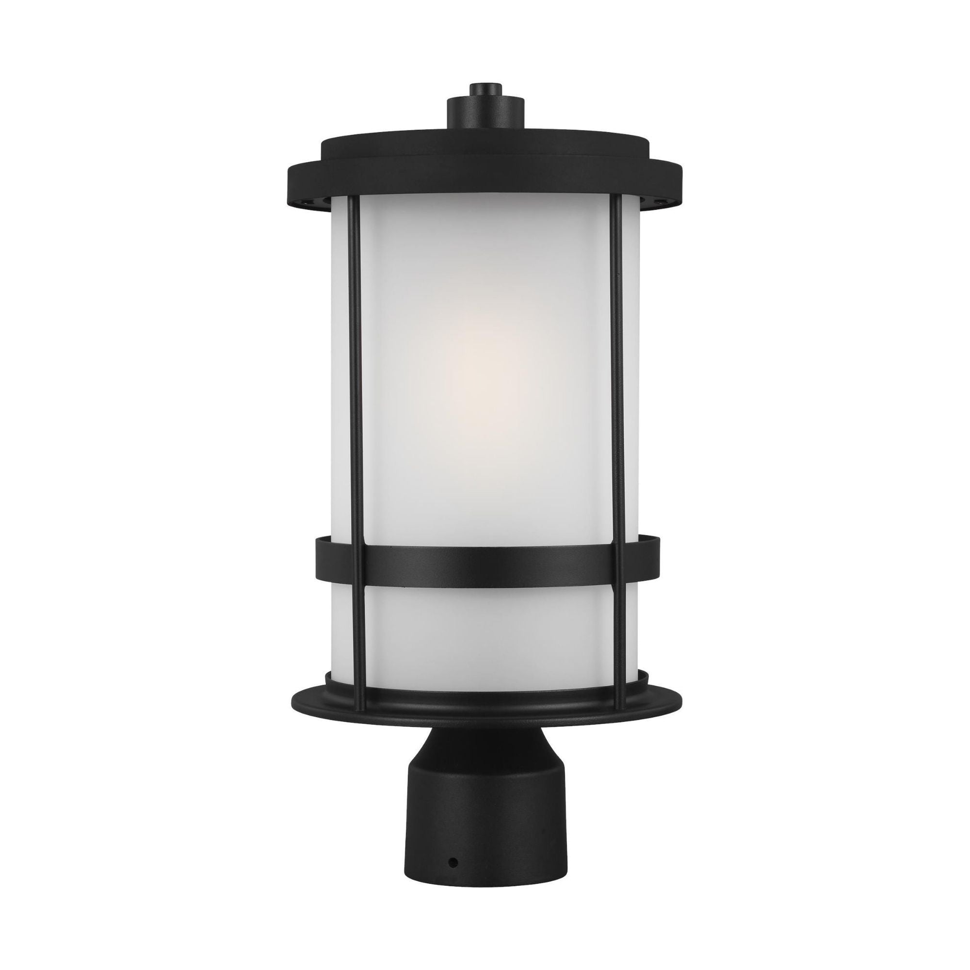Wilburn One Light Outdoor Post Lantern LED Transitional Fixture 16.125" Height Aluminum Round Satin Etched Shade in Black