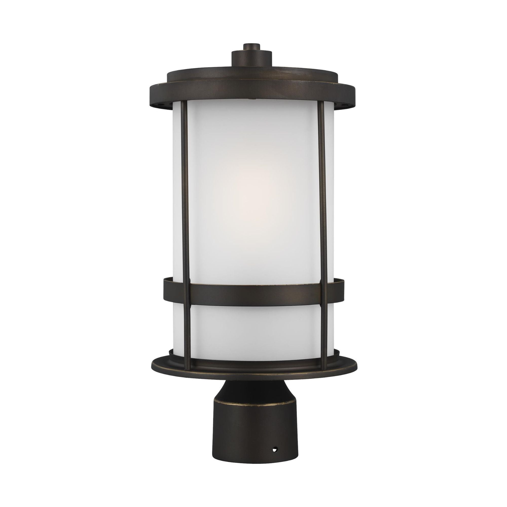 Wilburn One Light Outdoor Post Lantern LED Transitional Fixture 16.125" Height Aluminum Round Satin Etched Shade in Antique Bronze