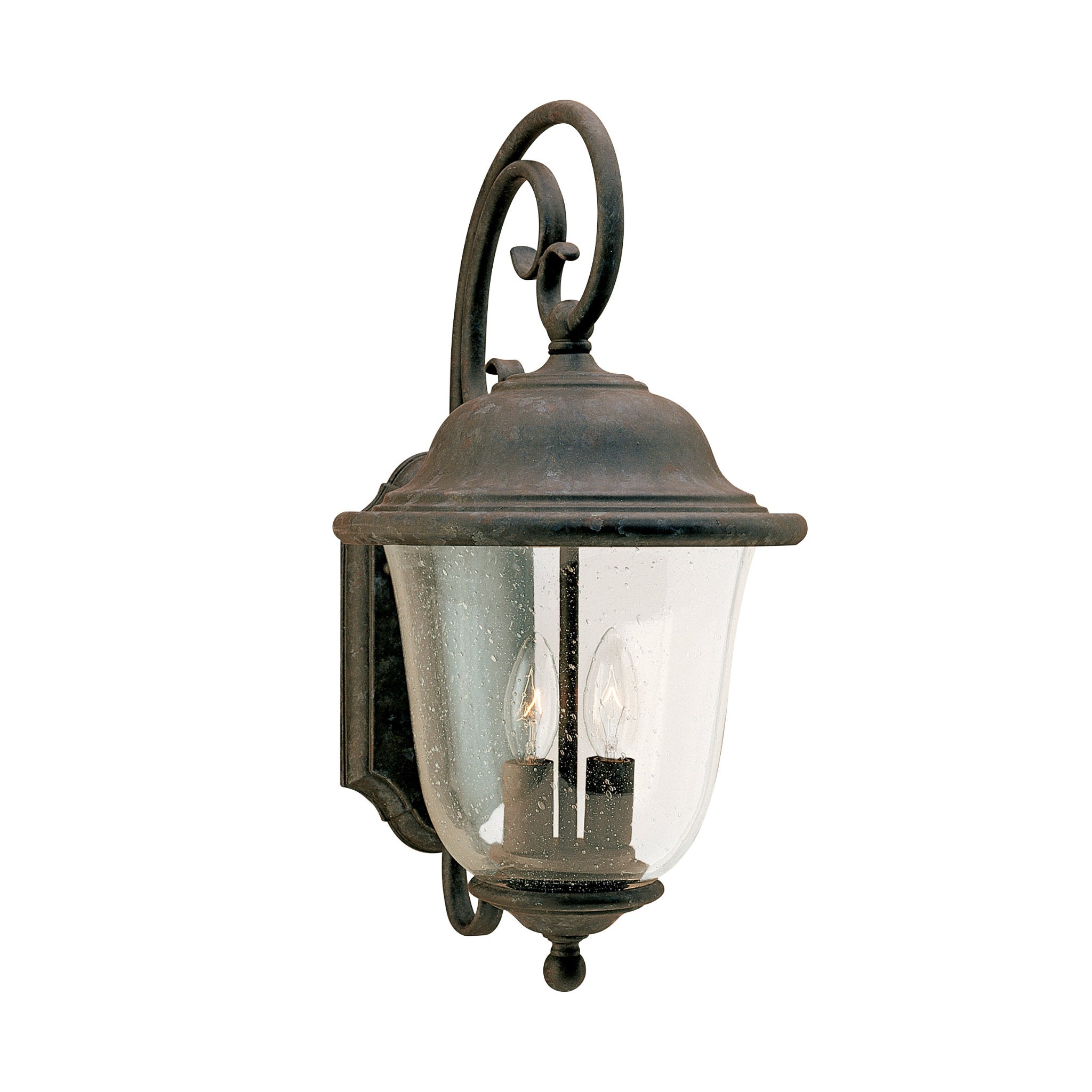Trafalgar Two Light Outdoor Wall Lantern Traditional Fixture 9" Width 18" Height Aluminum Round Clear Seeded Shade in Oxidized Bronze