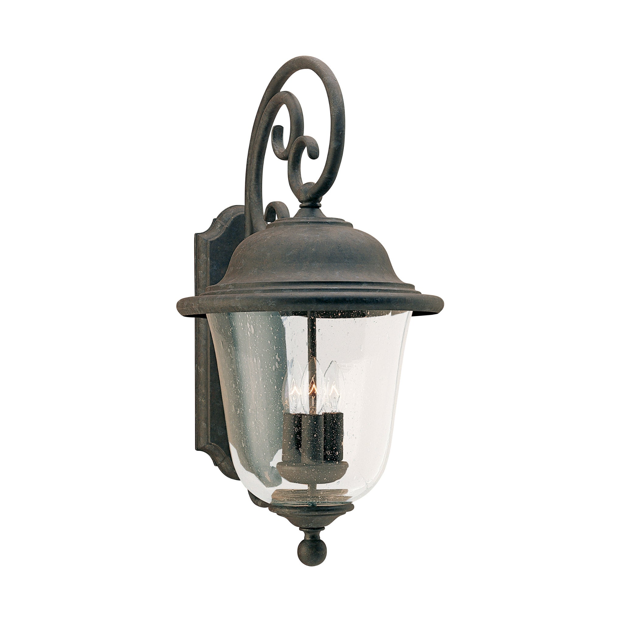 Trafalgar Three Light Outdoor Wall Lantern Traditional Fixture 12.25" Width 23.5" Height Aluminum Round Clear Seeded Shade in Oxidized Bronze