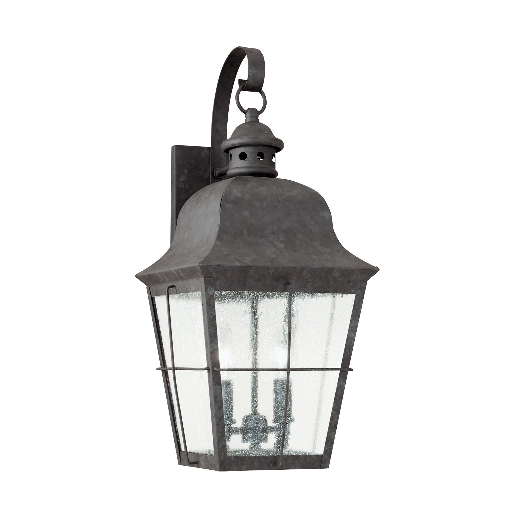 Chatham Two Light Outdoor Wall Lantern Traditional Fixture 9.25" Width 21" Height Brass Clear Seeded Shade in Oxidized Bronze