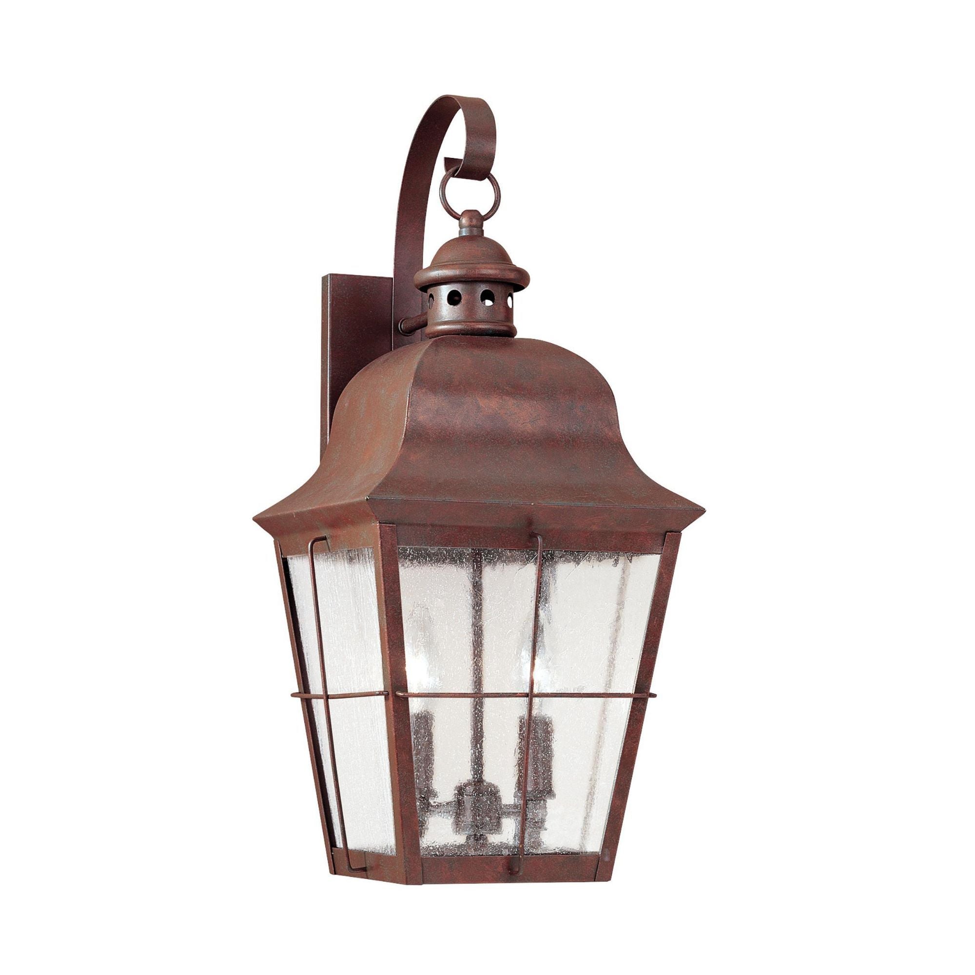 Chatham Two Light Outdoor Wall Lantern LED Traditional Fixture 9.25" Width 21" Height Brass Clear Seeded Shade in Weathered Copper