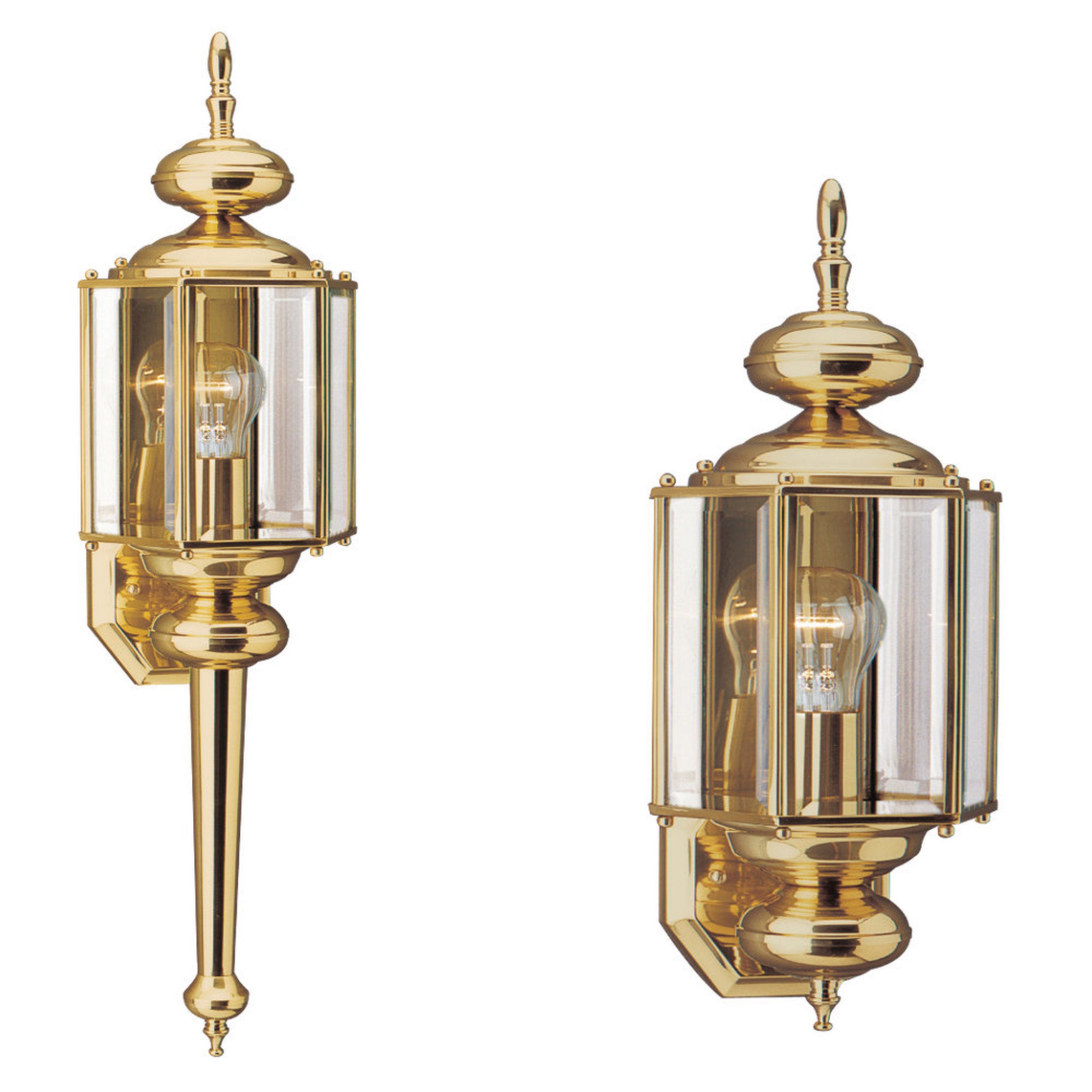 Classico One Light Outdoor Wall Lantern Traditional Fixture 7" Width 25.5" Height Brass Clear Beveled Shade in Polished
