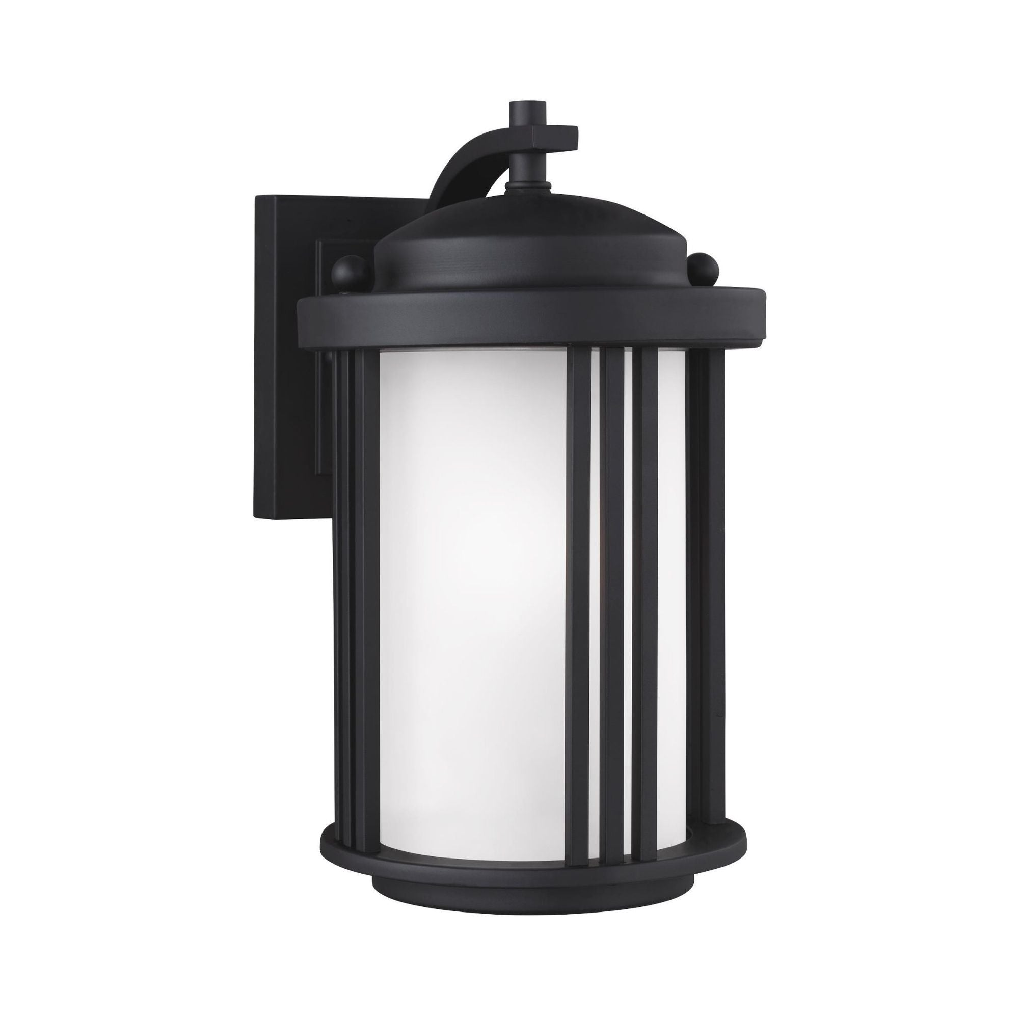 Crowell Small One Light Outdoor Wall Lantern LED Contemporary Fixture 6" Width 10" Height Aluminum Round Satin Etched Shade in Black