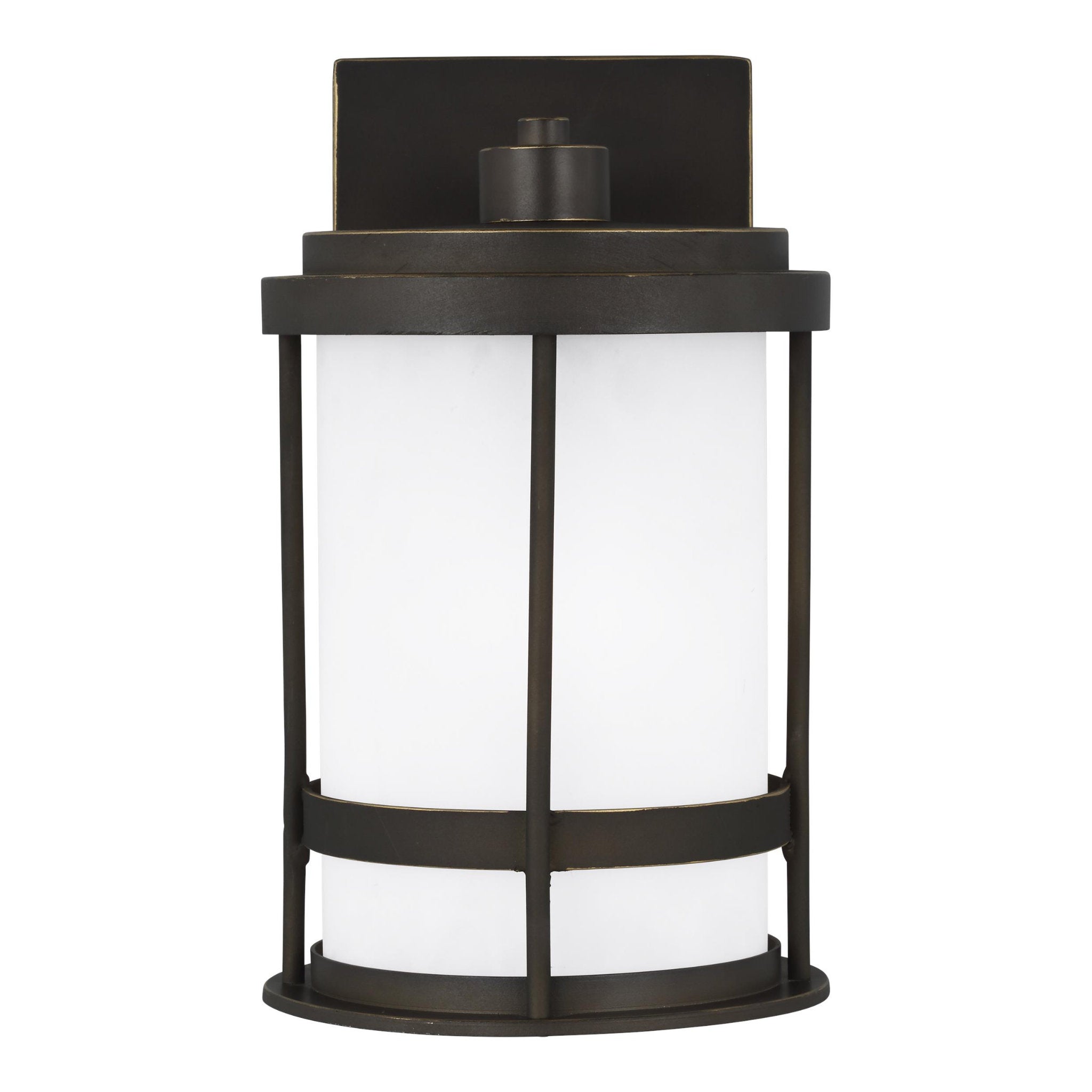 Wilburn Small One Light Outdoor Wall Lantern LED Transitional Fixture Dark Sky 6" Width 10.25" Height Aluminum Round Satin Etched Shade in Antique Bronze