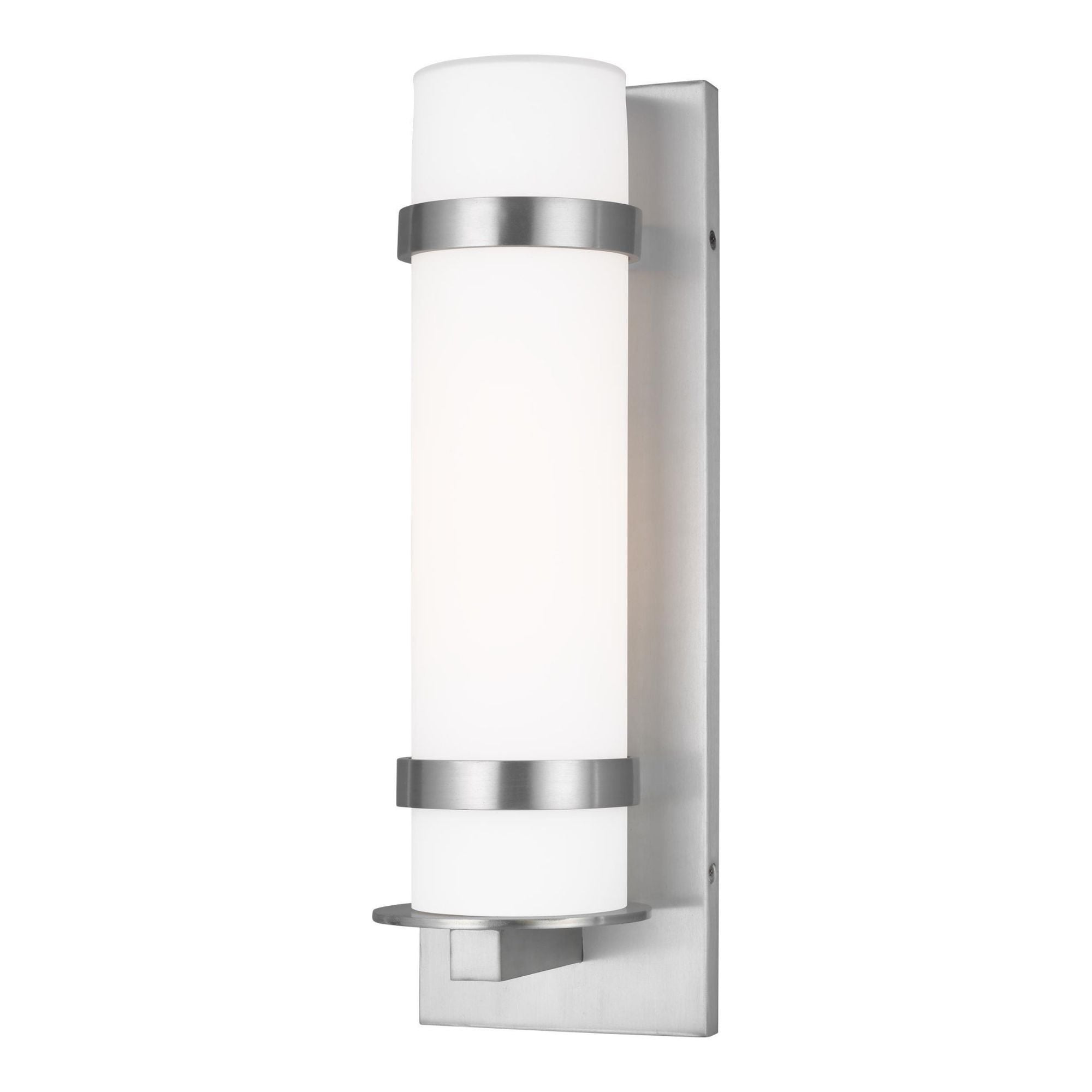 Alban Medium One Light Outdoor Wall Lantern Modern Fixture 6" Width 18" Height Aluminum Round Etched Opal Shade in Satin
