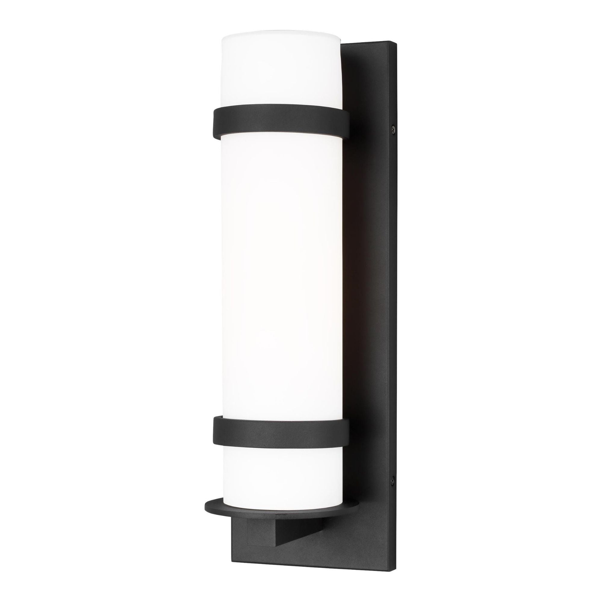 Alban Medium One Light Outdoor Wall Lantern Modern Fixture 6" Width 18" Height Aluminum Round Etched Opal Shade in Black