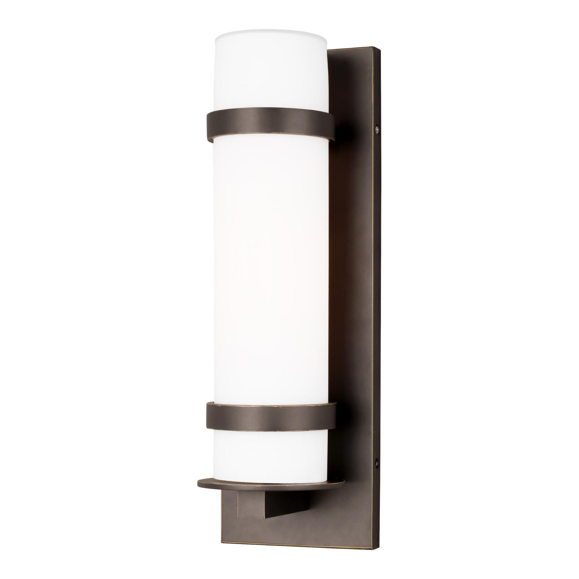Alban Medium One Light Outdoor Wall Lantern Modern Fixture 6" Width 18" Height Aluminum Round Etched Opal Shade in Antique Bronze