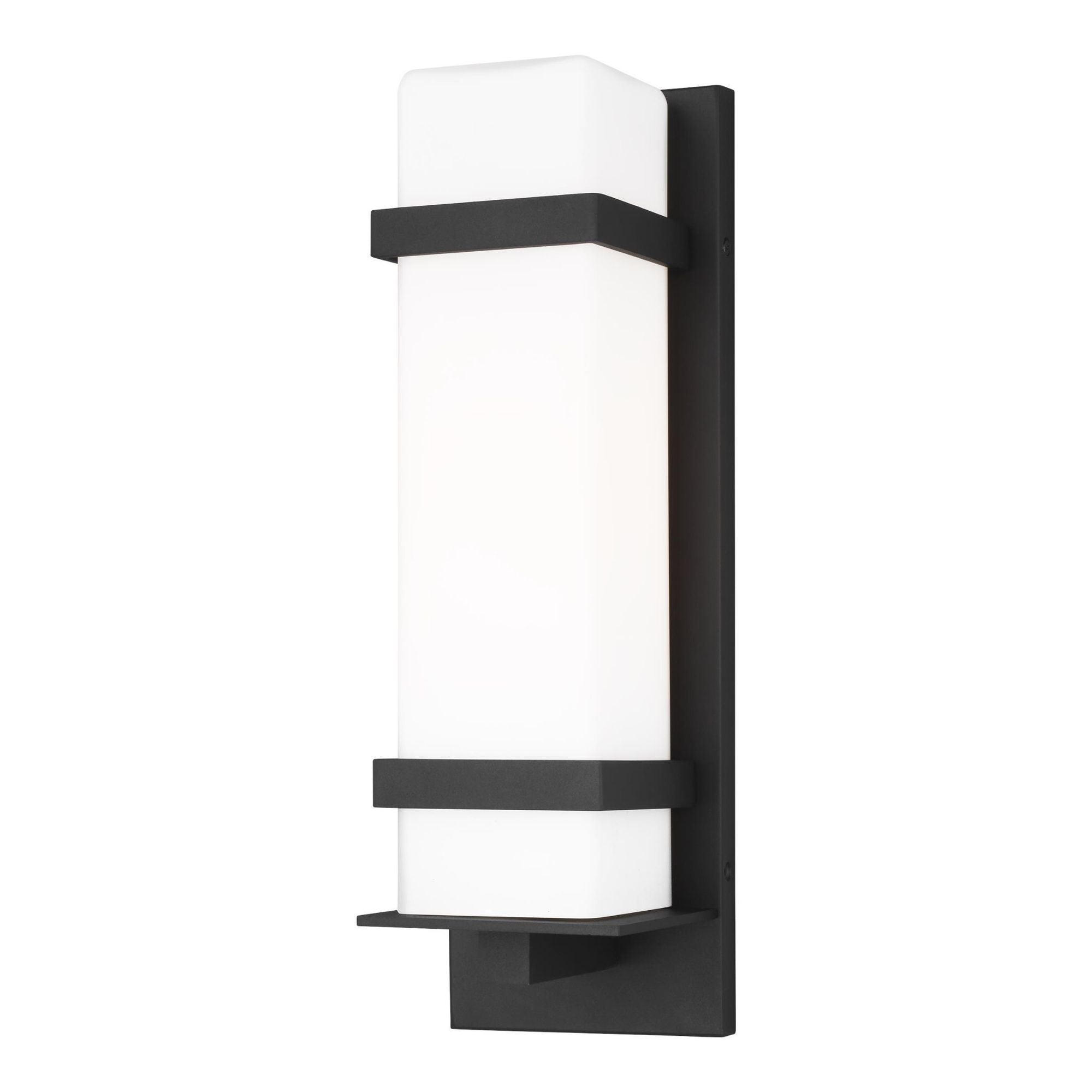 Alban Medium One Light Outdoor Wall Lantern Modern Fixture 6" Width 18" Height Aluminum Square Etched Opal Shade in Black