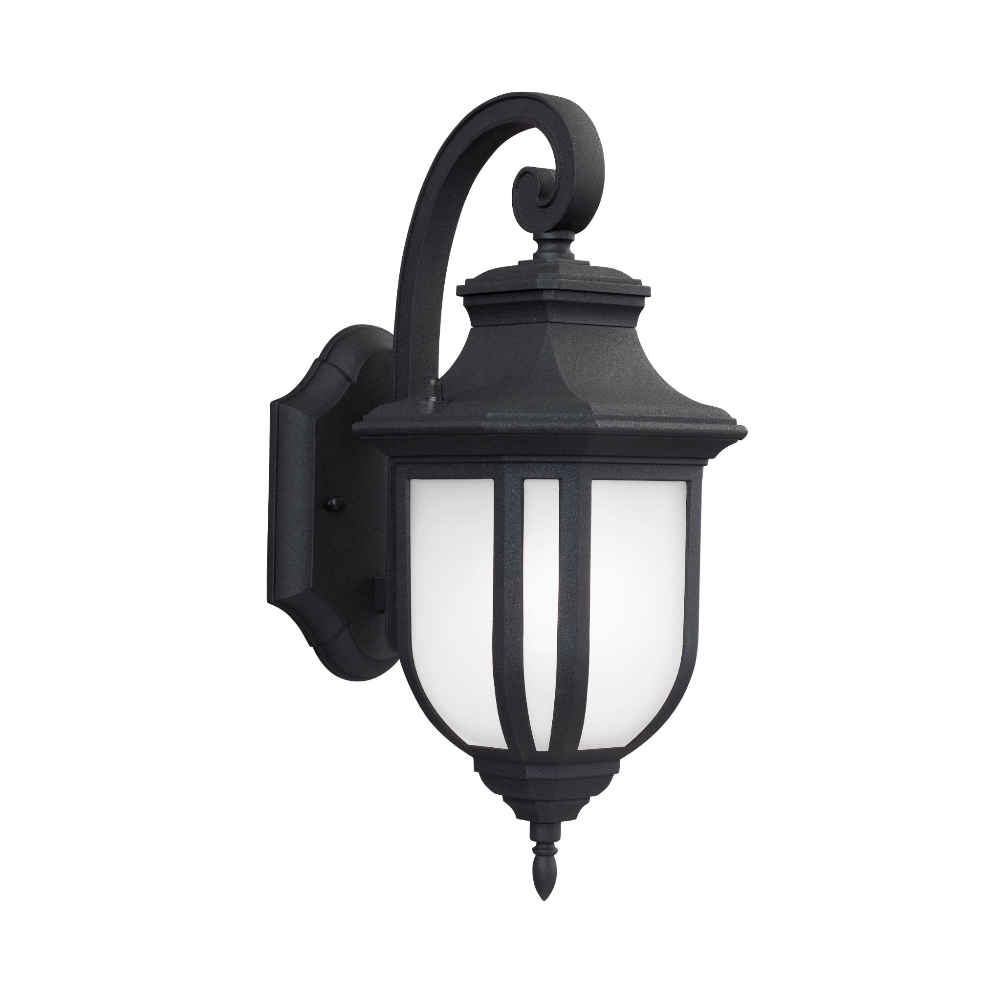 Childress Medium One Light Outdoor Wall Lantern Traditional Fixture 6.375" Width 14.625" Height Die Cast Aluminum Satin Etched Shade in Black