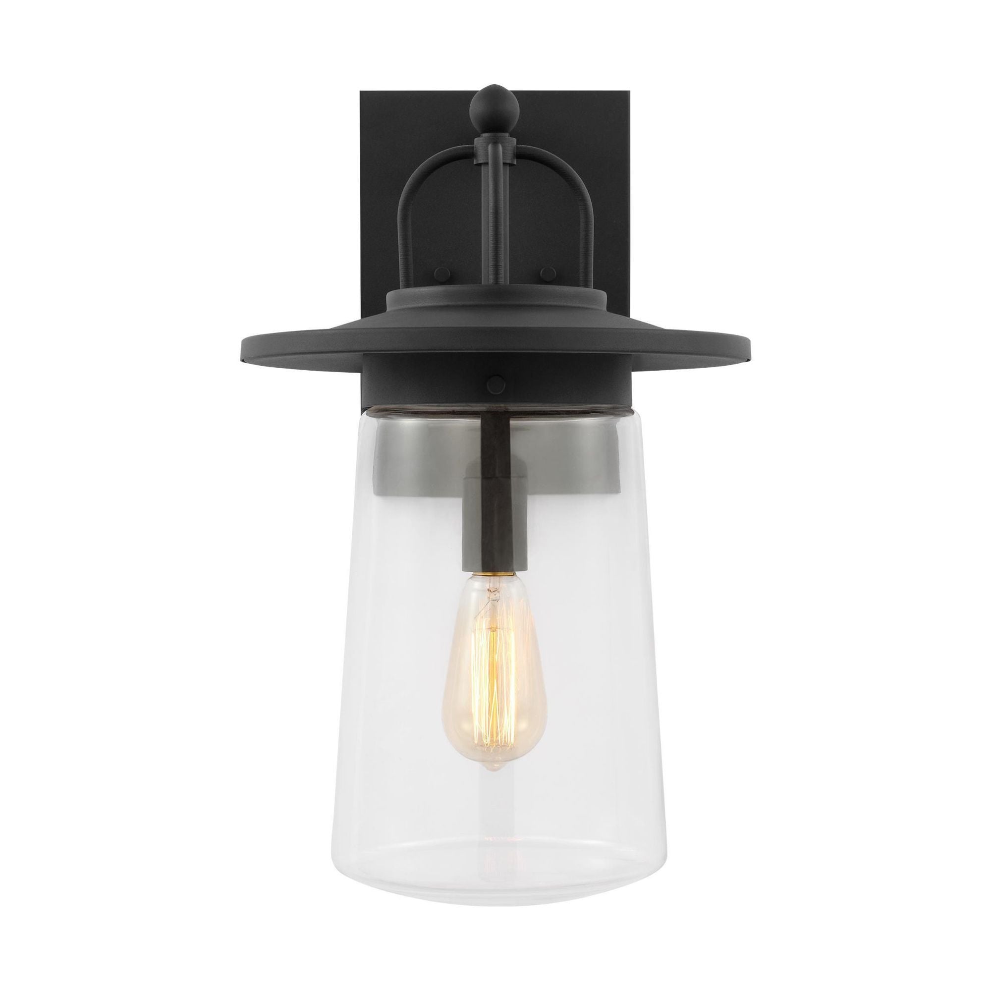 Tybee Large One Light Outdoor Wall Lantern Casual Fixture 10" Width 18.625" Height Aluminum Round Clear Shade in Black