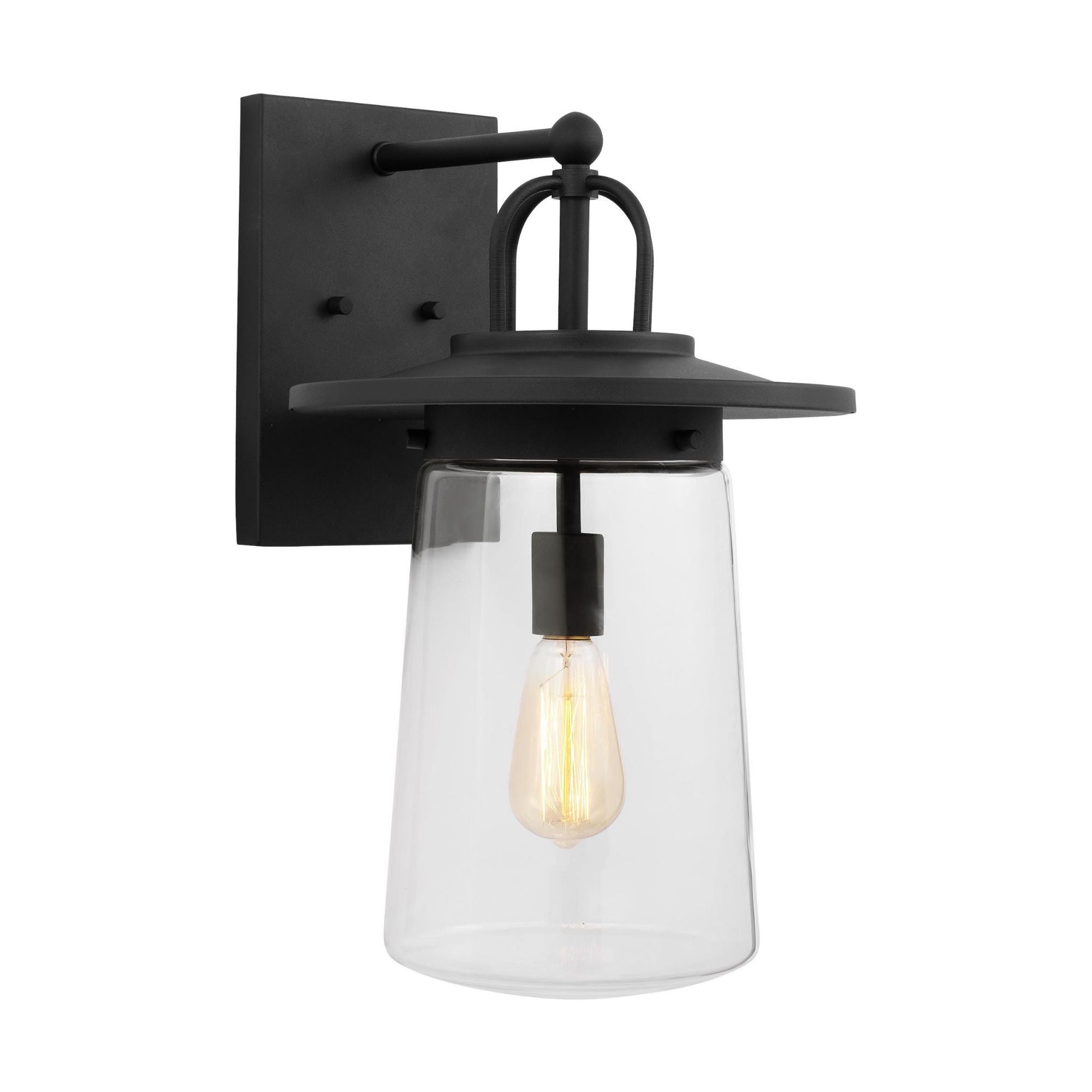 Tybee Large One Light Outdoor Wall Lantern Casual Fixture 10" Width 18.625" Height Aluminum Round Clear Shade in Black