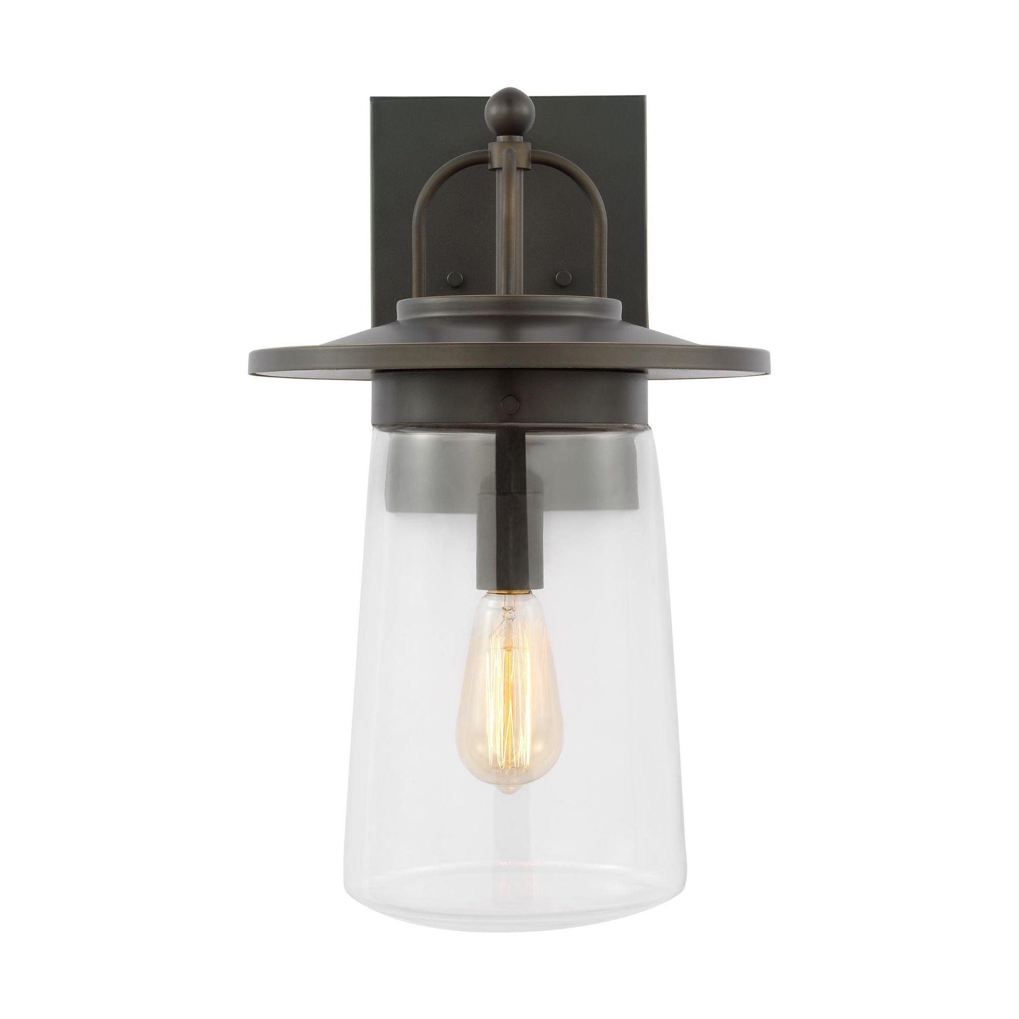 Tybee Large One Light Outdoor Wall Lantern Casual Fixture 10" Width 18.625" Height Aluminum Round Clear Shade in Antique Bronze