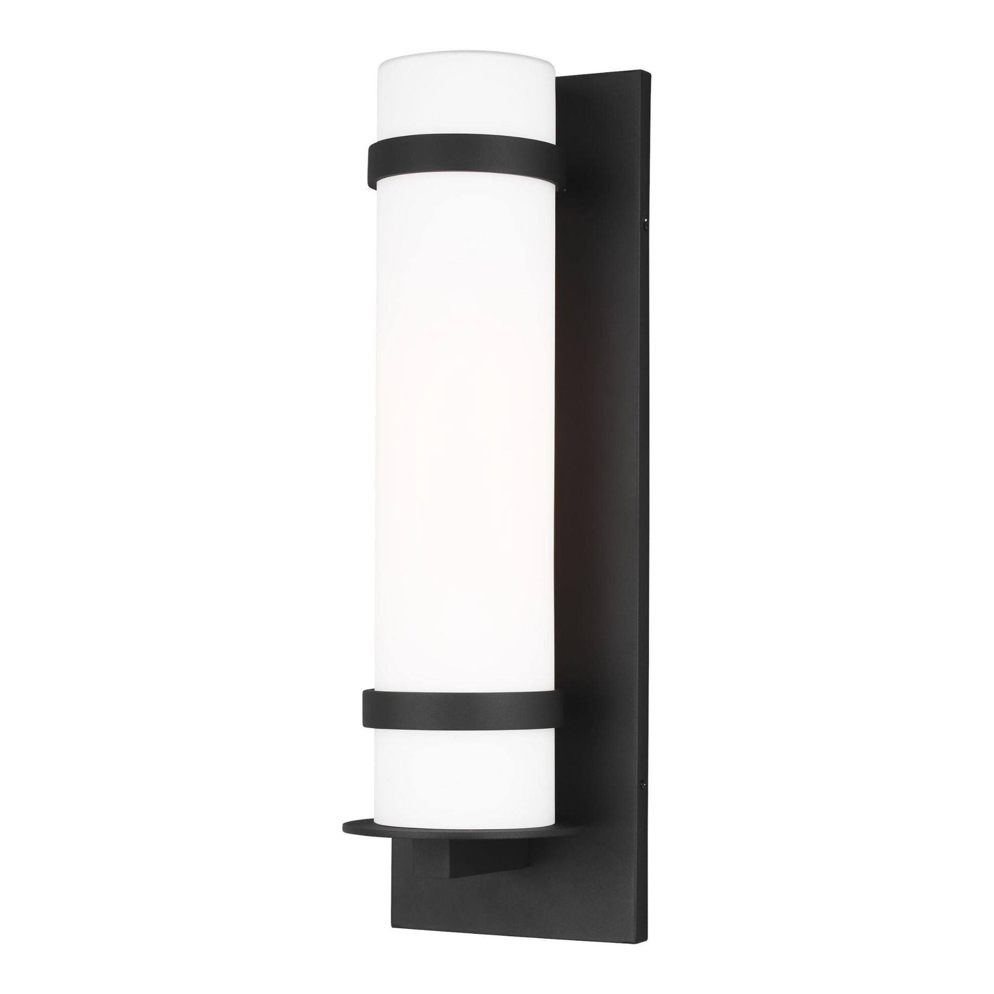 Alban Large One Light Outdoor Wall Lantern Modern Fixture 8" Width 24.625" Height Aluminum Round Etched Opal Shade in Black