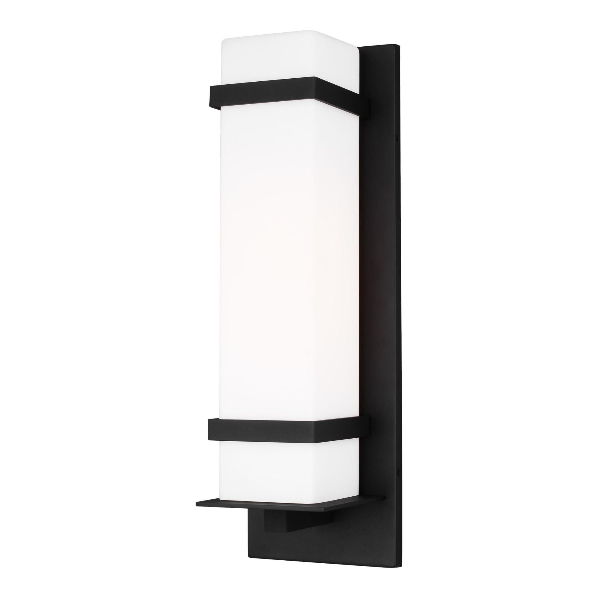 Alban Large One Light Outdoor Wall Lantern Modern Fixture 8" Width 24.625" Height Aluminum Square Etched Opal Shade in Black