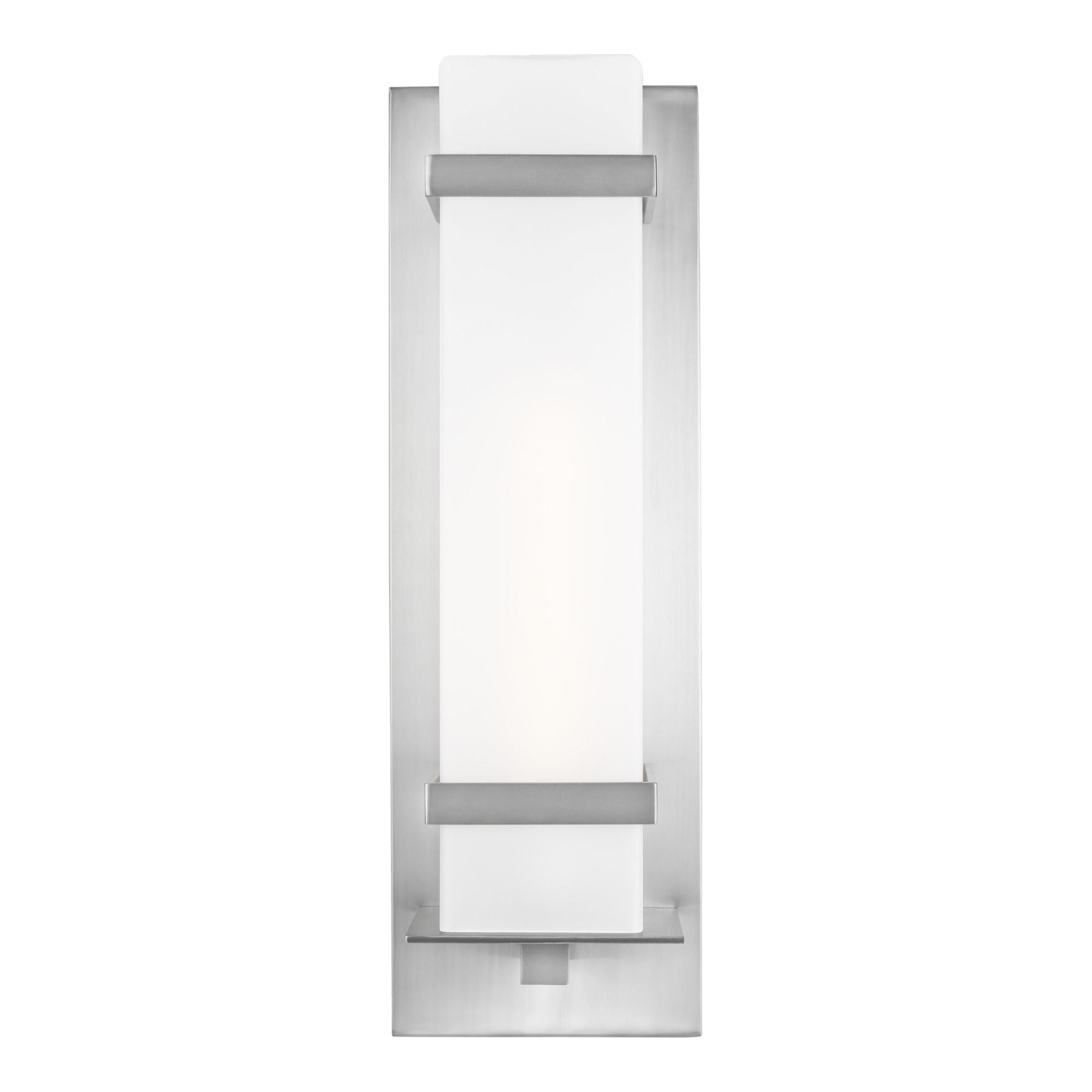Alban Large One Light Outdoor Wall Lantern LED Modern Fixture 8" Width 24.625" Height Aluminum Square Etched Opal Shade in Satin