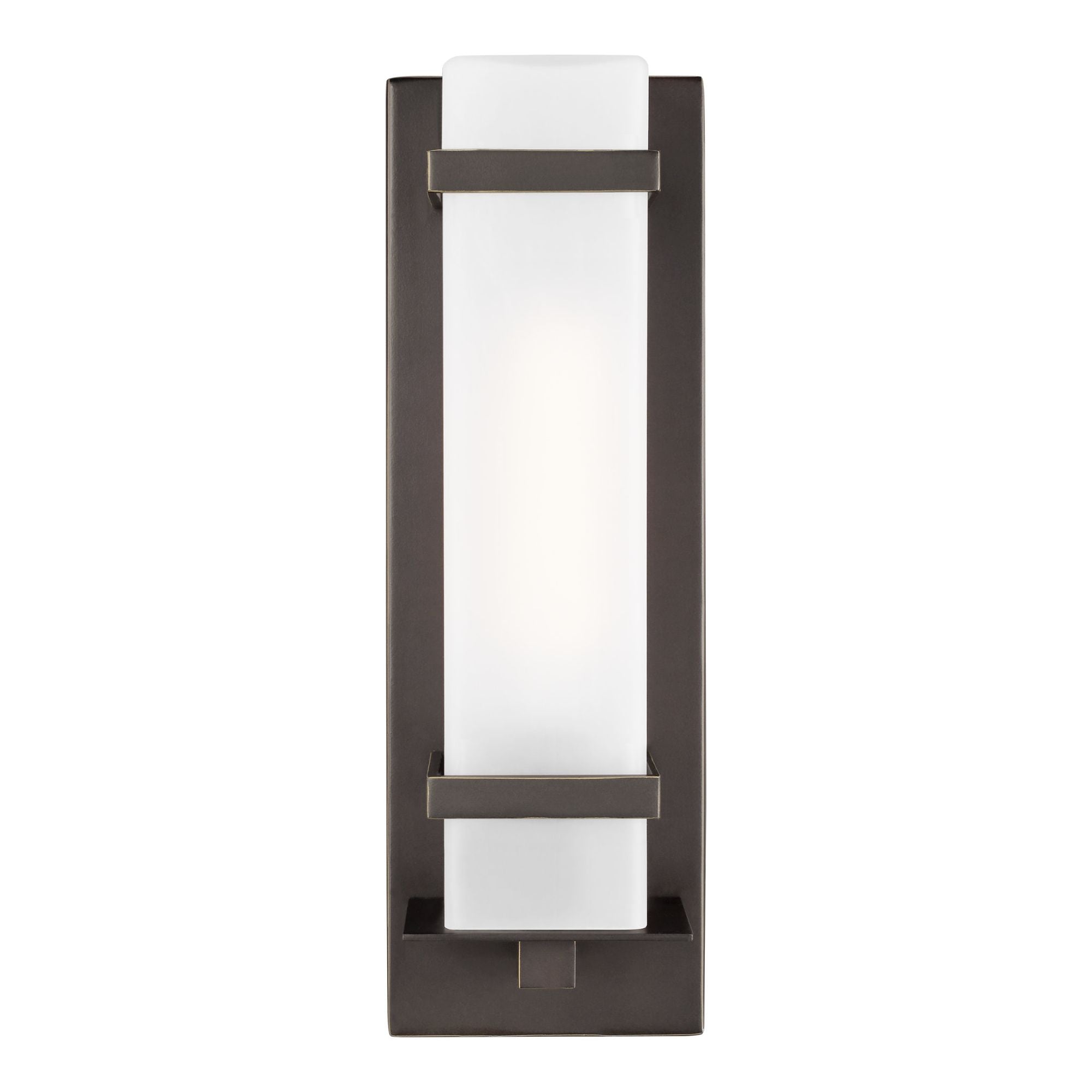 Alban Large One Light Outdoor Wall Lantern LED Modern Fixture 8" Width 24.625" Height Aluminum Square Etched Opal Shade in Antique Bronze