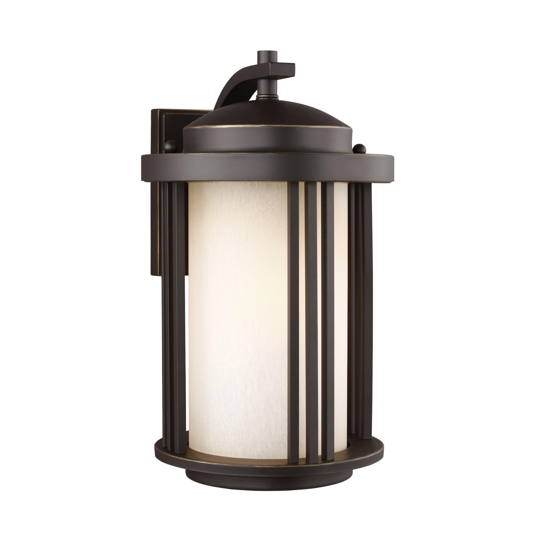 Crowell Medium One Light Outdoor Wall Lantern Contemporary Fixture 9" Width 14.875" Height Aluminum Round Creme Parchment Shade in Antique Bronze