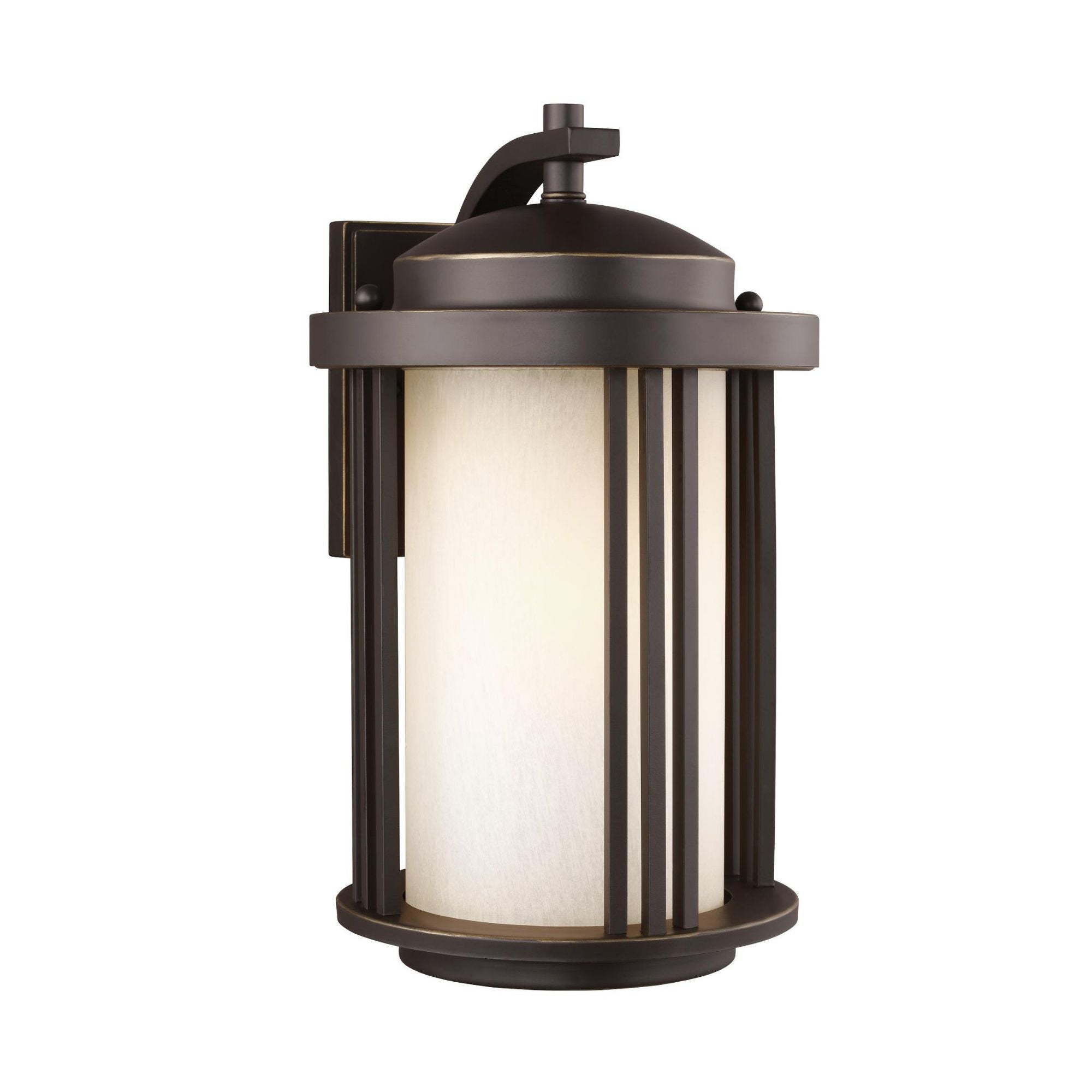 Crowell Medium One Light Outdoor Wall Lantern LED Contemporary Fixture 9" Width 14.875" Height Aluminum Round Creme Parchment Shade in Antique Bronze