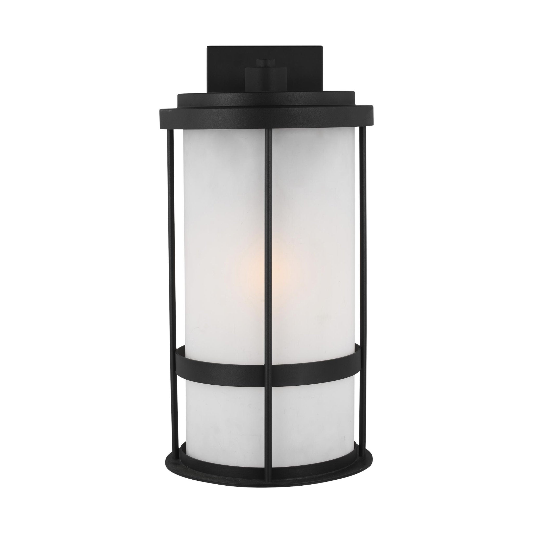 Wilburn Large One Light Outdoor Wall Lantern Transitional Fixture 10" Width 20" Height Aluminum Round Satin Etched Shade in Black
