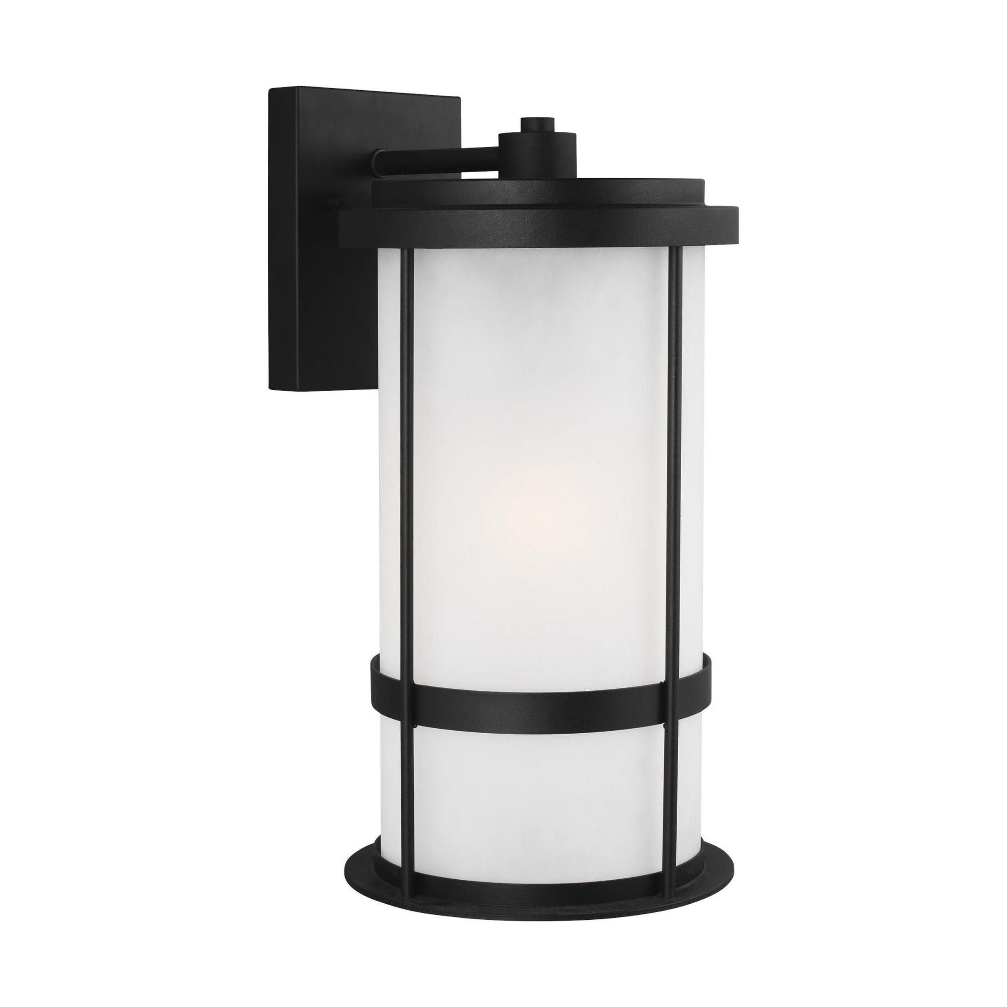 Wilburn Large One Light Outdoor Wall Lantern LED Transitional Fixture 10" Width 20" Height Aluminum Round Satin Etched Shade in Black