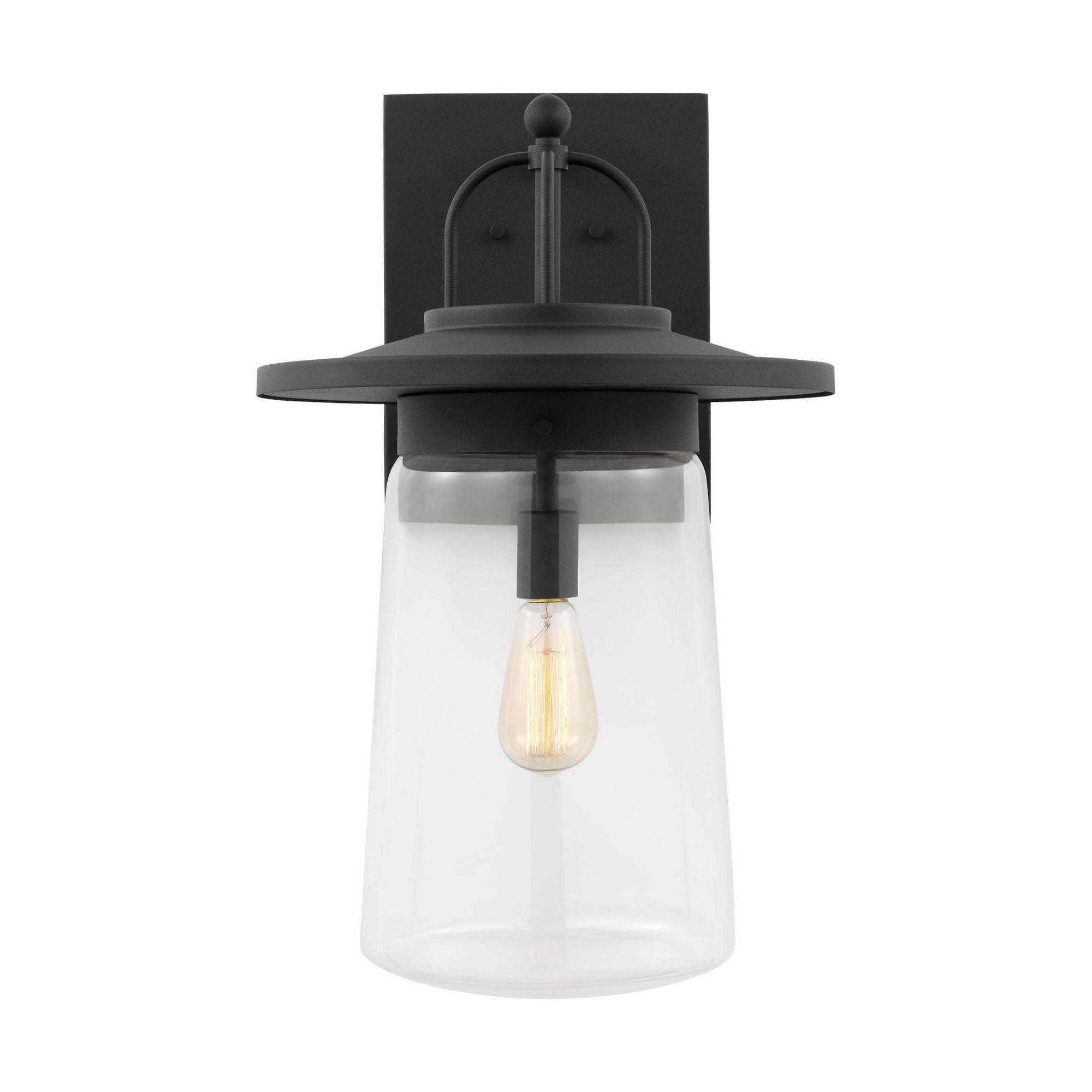 Tybee Extra Large One Light Outdoor Wall Lantern Casual Fixture 12" Width 22.25" Height Aluminum Round Clear Shade in Black