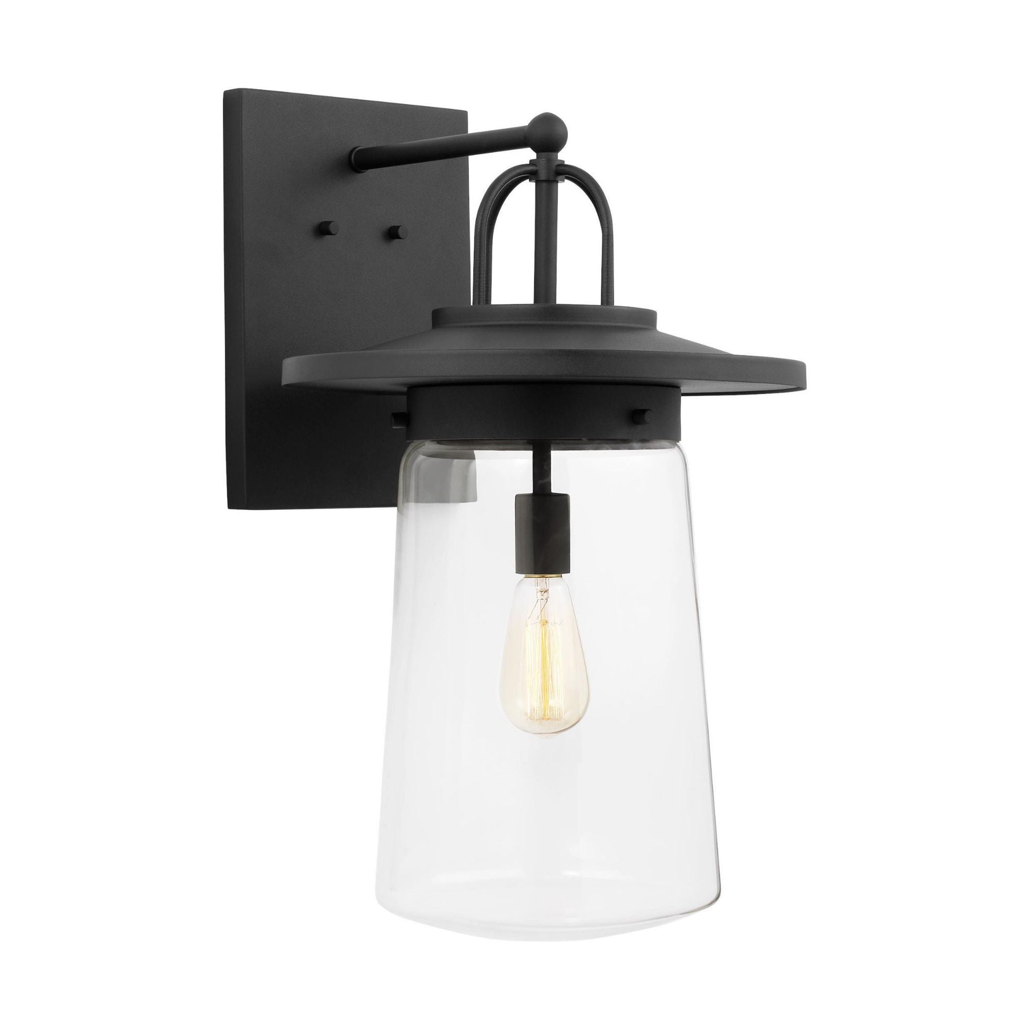 Tybee Extra Large One Light Outdoor Wall Lantern Casual Fixture 12" Width 22.25" Height Aluminum Round Clear Shade in Black