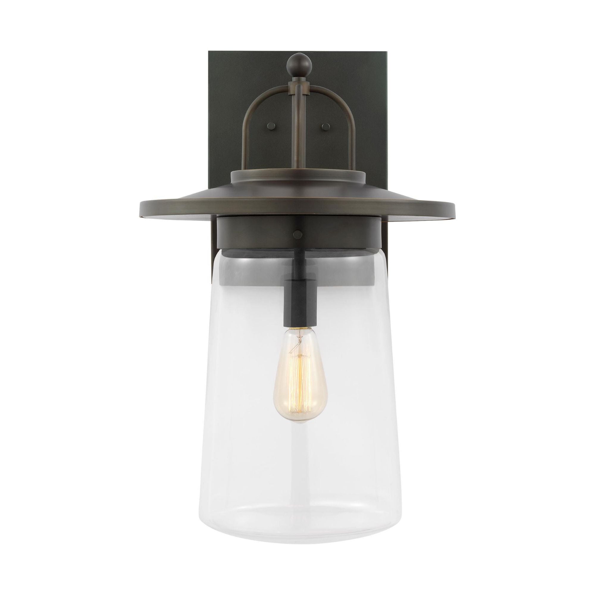 Tybee Extra Large One Light Outdoor Wall Lantern Casual Fixture 12" Width 22.25" Height Aluminum Round Clear Shade in Antique Bronze
