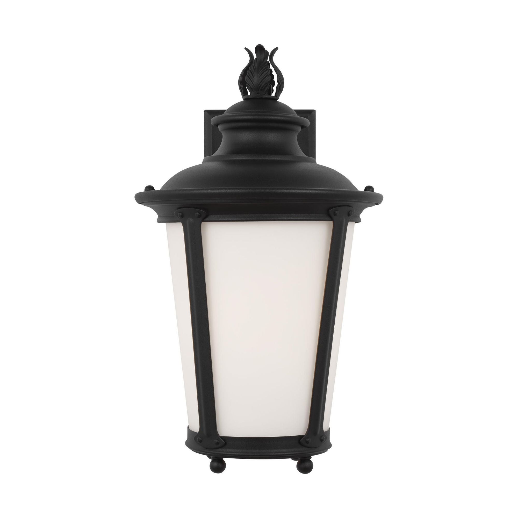 Cape May Medium One Light Outdoor Wall Lantern LED Traditional Fixture 9" Width 15.5" Height Aluminum Round Etched / White Inside Shade in Black