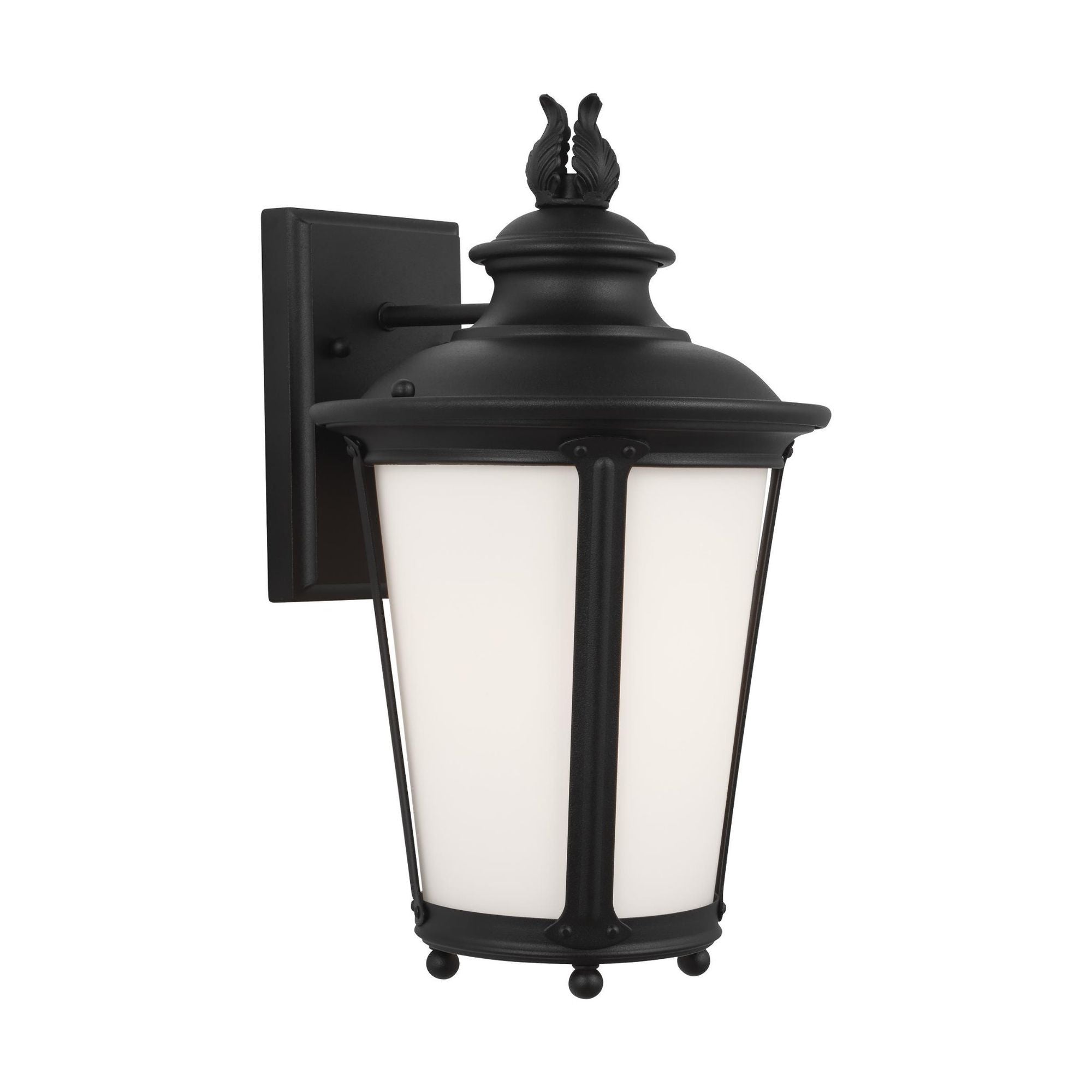Cape May Medium One Light Outdoor Wall Lantern LED Traditional Fixture 9" Width 15.5" Height Aluminum Round Etched / White Inside Shade in Black