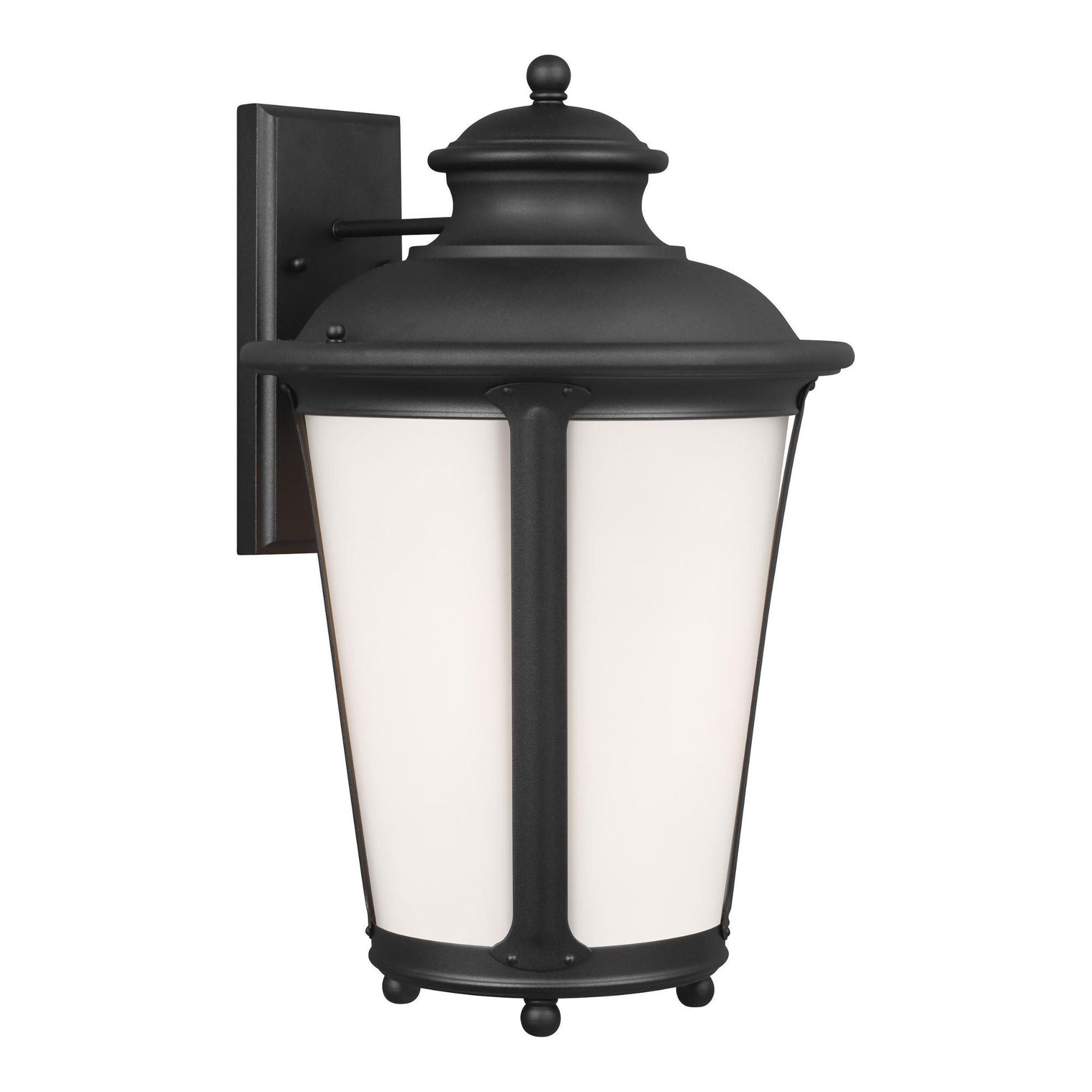 Cape May Extra Large One Light Outdoor Wall Lantern LED Traditional Fixture 13" Width 20.25" Height Aluminum Round Etched / White Inside Shade in Black