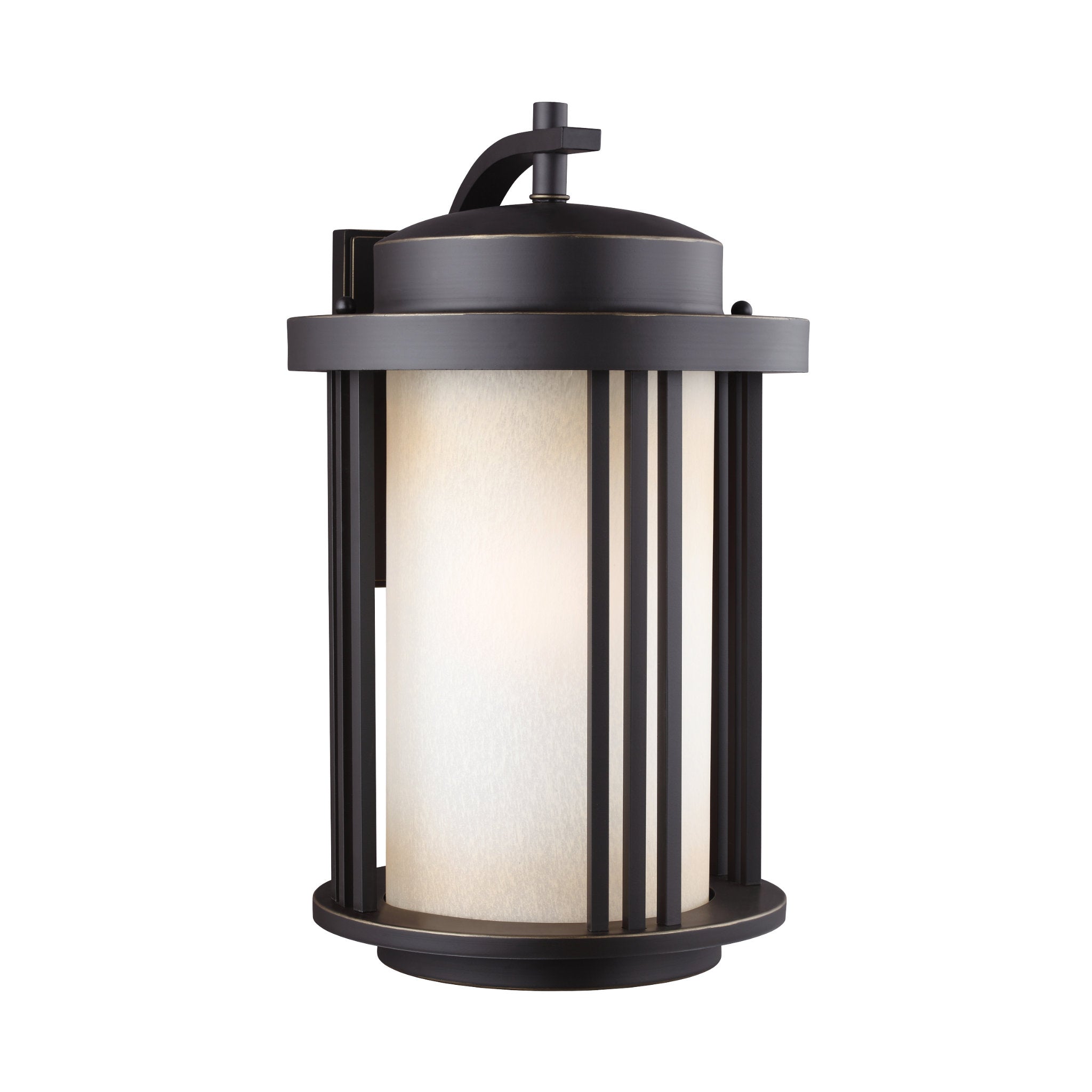 Crowell Large One Light Outdoor Wall Lantern Contemporary Fixture 12" Width 19.5625" Height Aluminum Round Creme Parchment Shade in Antique Bronze