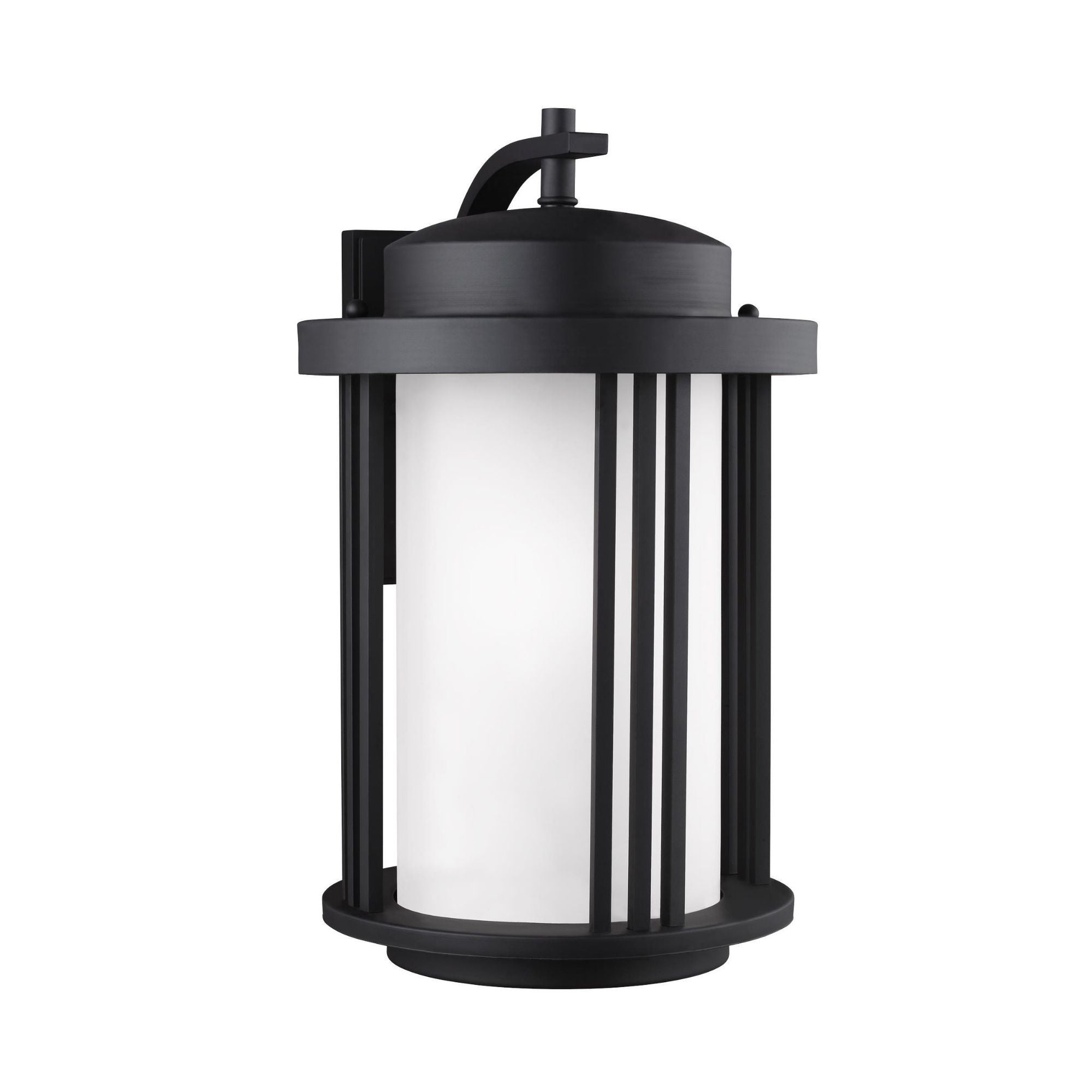 Crowell Large One Light Outdoor Wall Lantern LED Contemporary Fixture 12" Width 19.5625" Height Aluminum Round Satin Etched Shade in Black