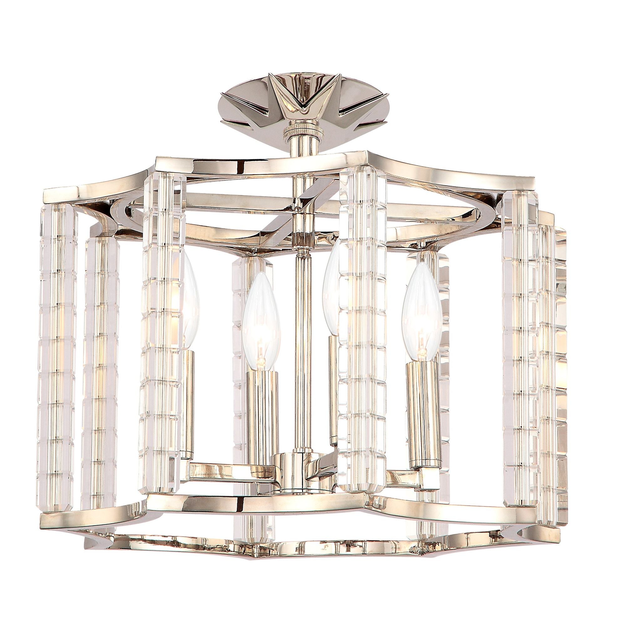 Carson 4 Light Polished Nickel Convertible Semi Flush Mount Crystal Cubes 16"W x 12"H x 16"D