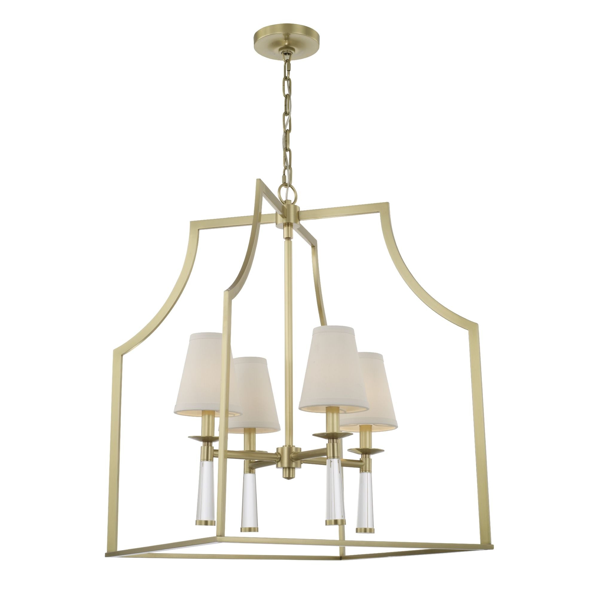 Baxter 4 Light Aged Brass Lantern Chandelier Silk Shade 22"W x 30"H x 22"D