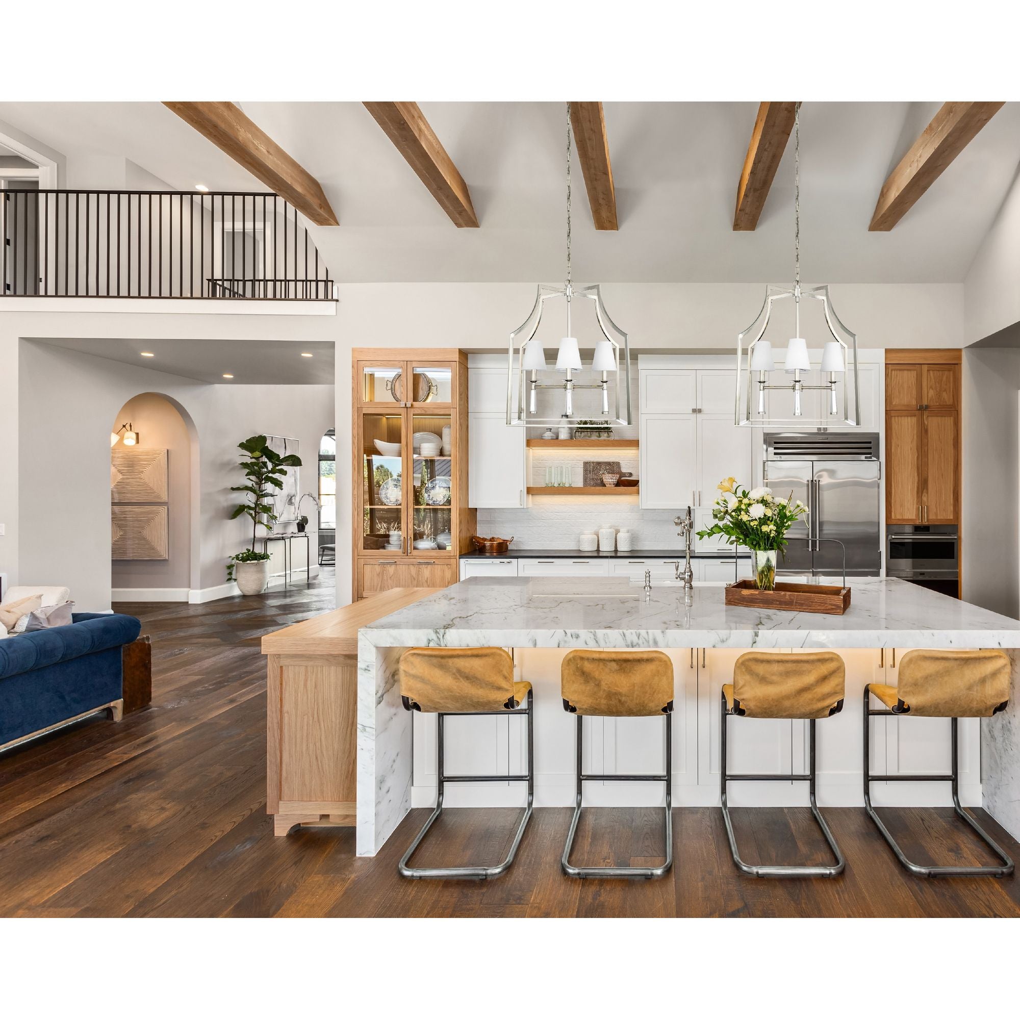 Baxter 4 Light Polished Nickel Lantern Chandelier Silk Shade 22"W x 30"H x 22"D