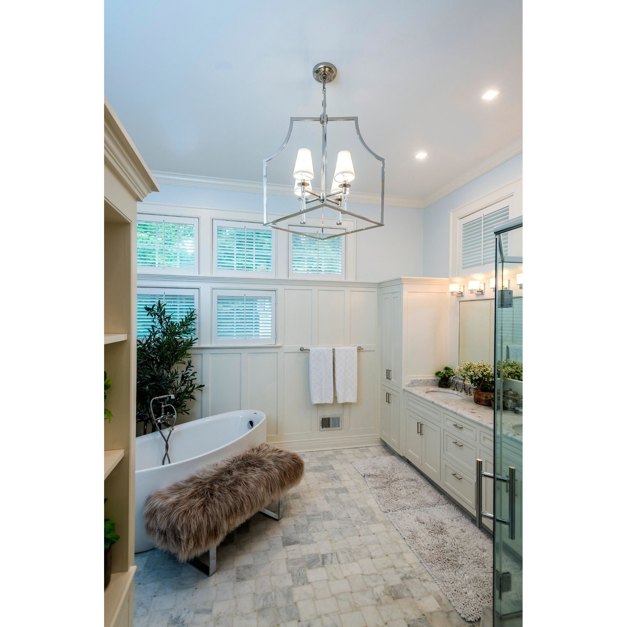 Baxter 4 Light Polished Nickel Lantern Chandelier Silk Shade 22"W x 30"H x 22"D