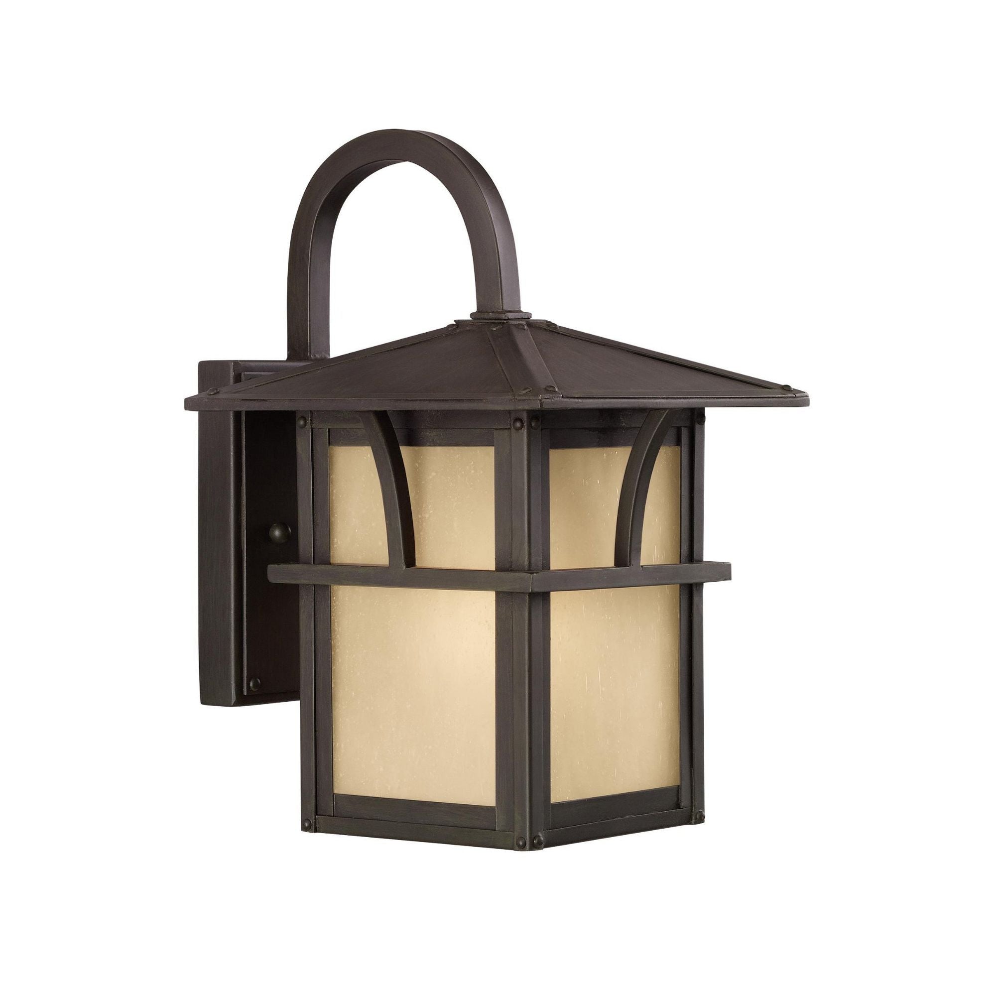 Medford Lakes One Light Outdoor Wall Lantern LED Transitional Fixture 7" Width 11" Height Aluminum Etched Hammered with Amber Shade in Statuary Bronze