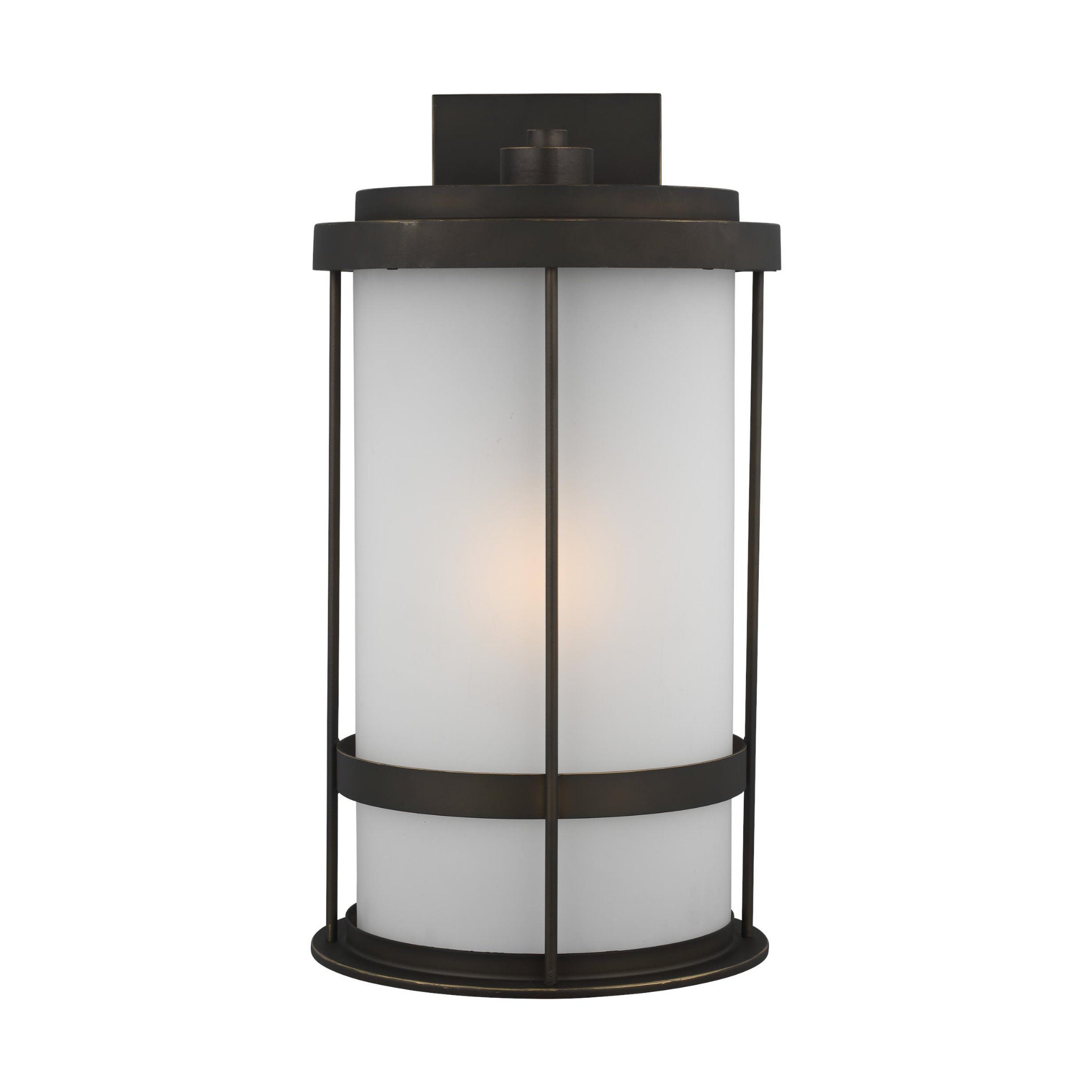 Wilburn Extra Large One Light Outdoor Wall Lantern Transitional Fixture 12.625" Width 24" Height Aluminum Round Satin Etched Shade in Antique Bronze